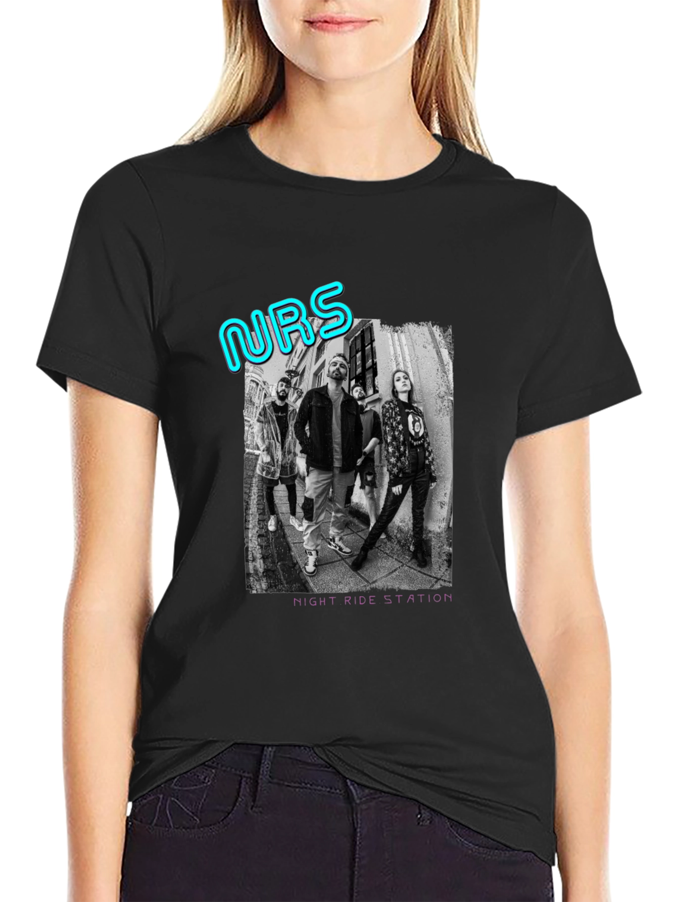 Night Ride Station Graphic T-Shirt - Black Cotton Tee