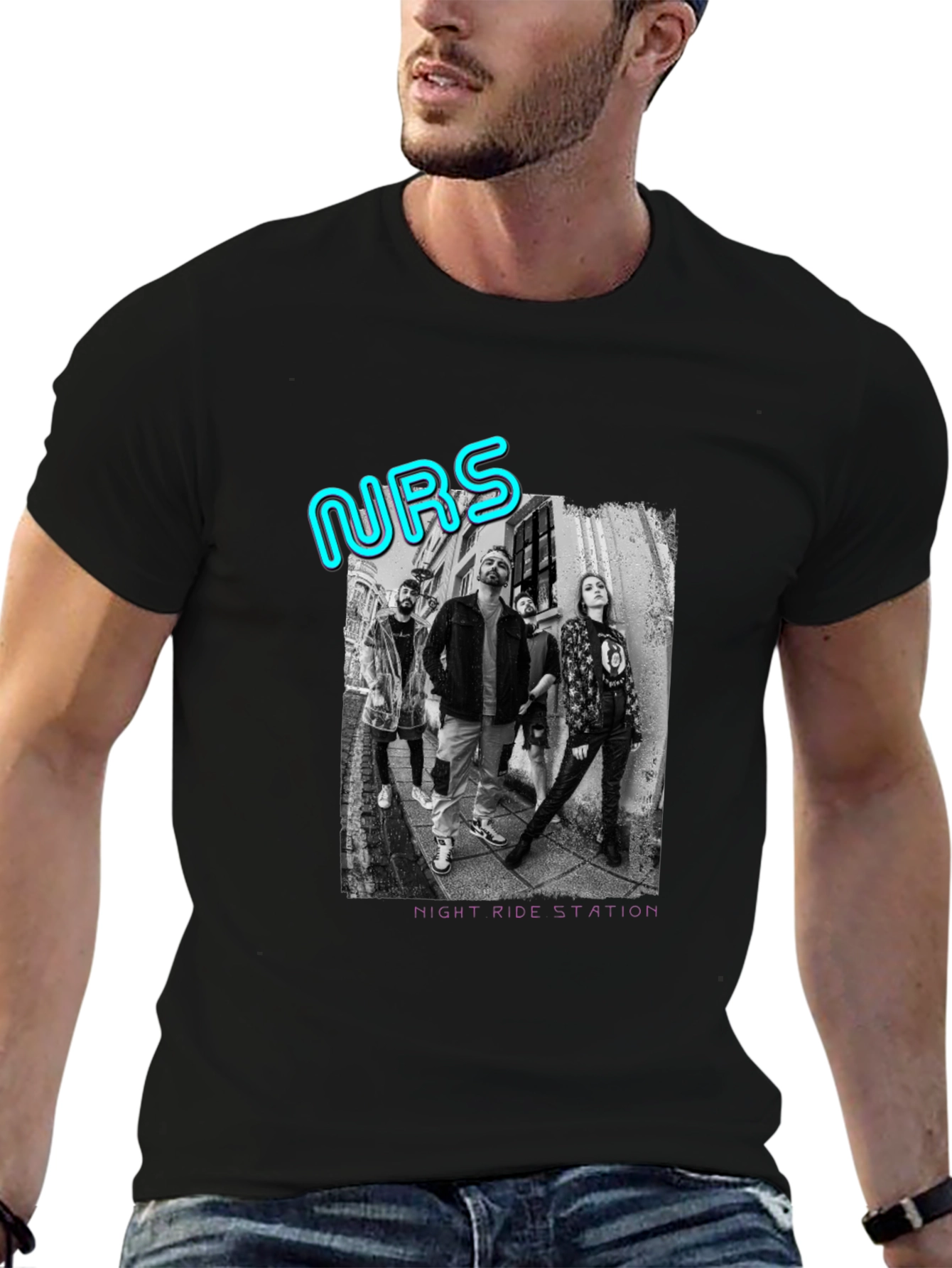 Night Ride Station Graphic T-Shirt - Black Cotton Tee