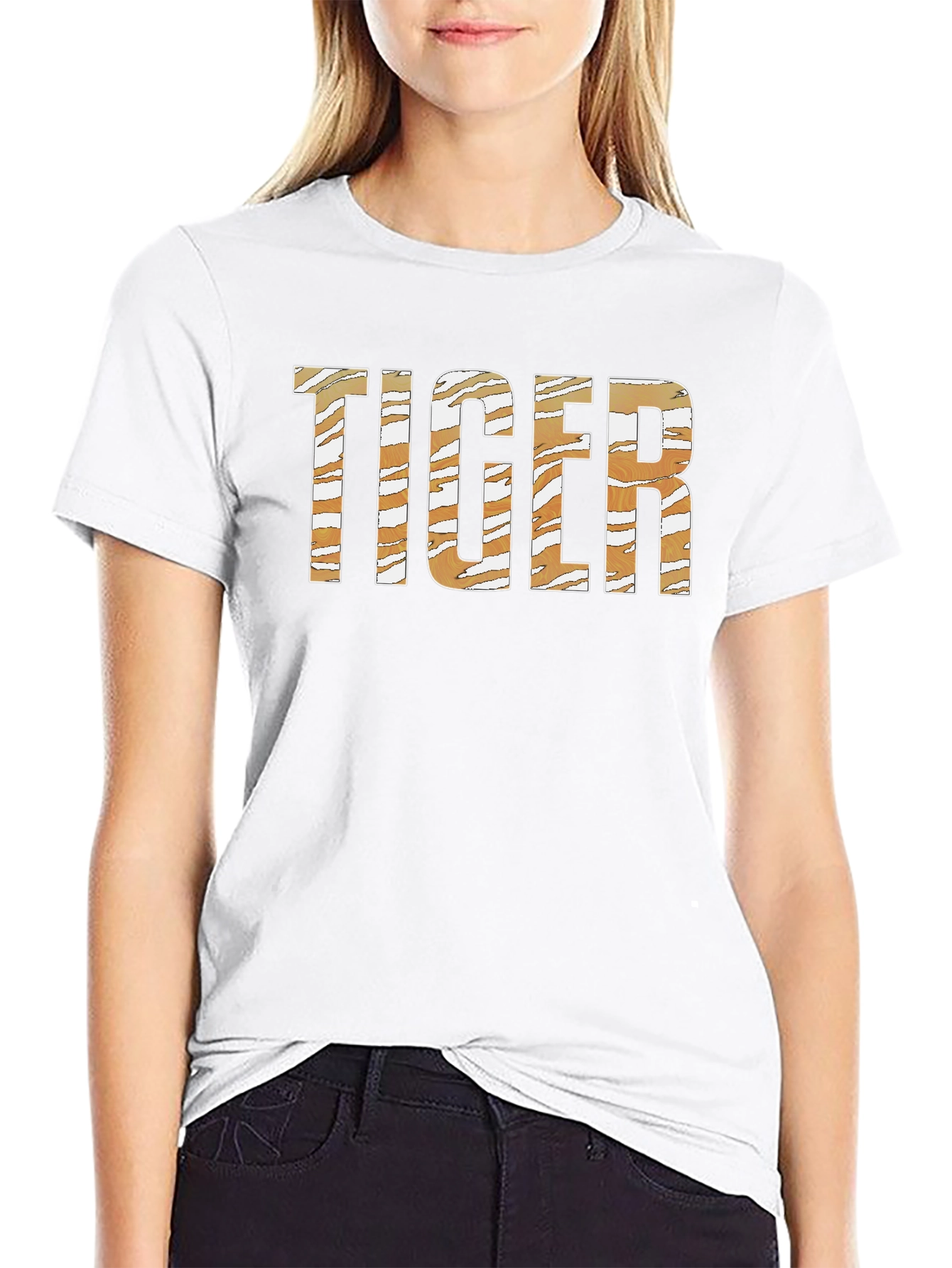 Tiger Print Graphic Tee - Classic Crew Neck