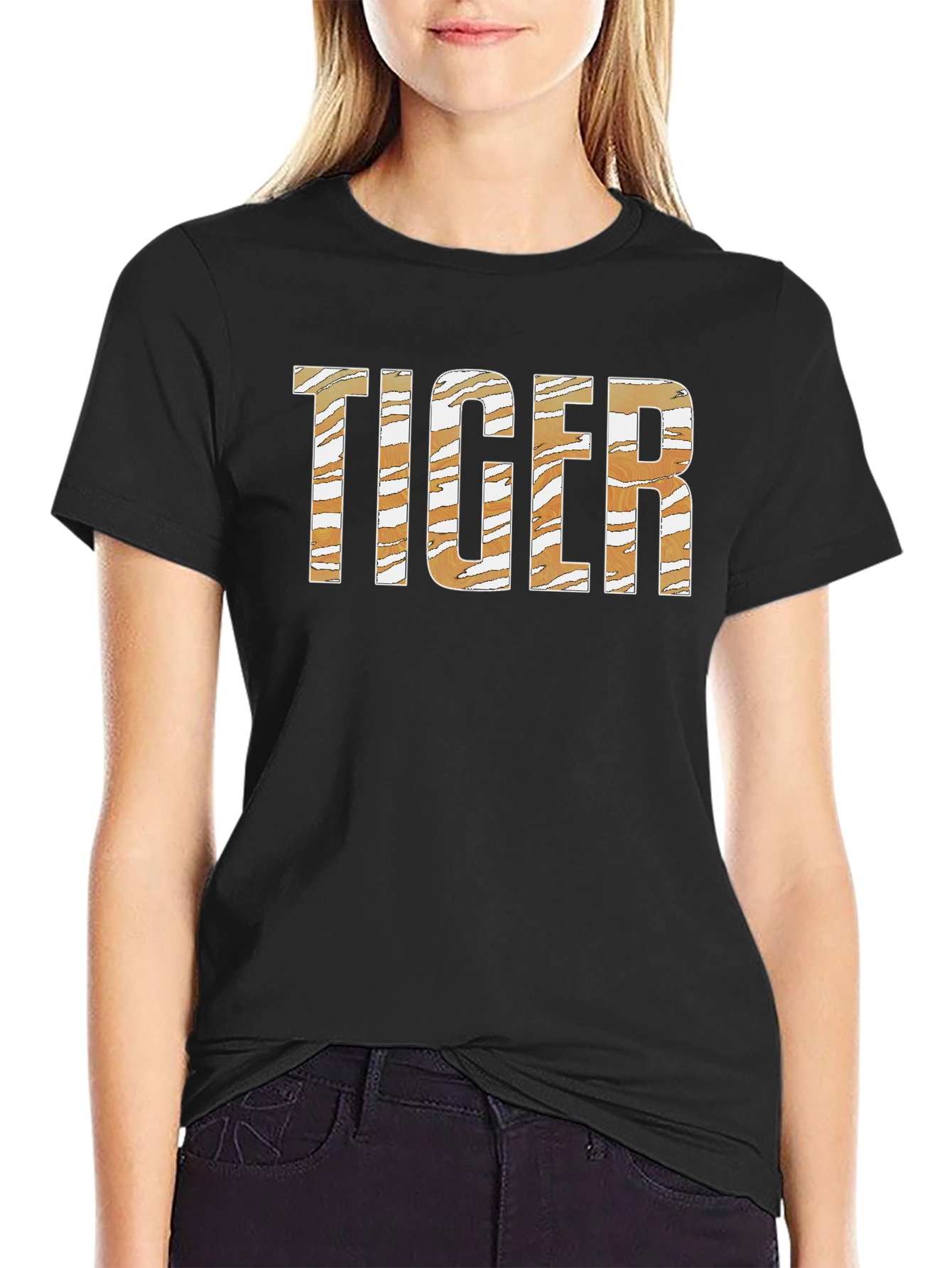 Tiger Print Graphic Tee - Classic Crew Neck
