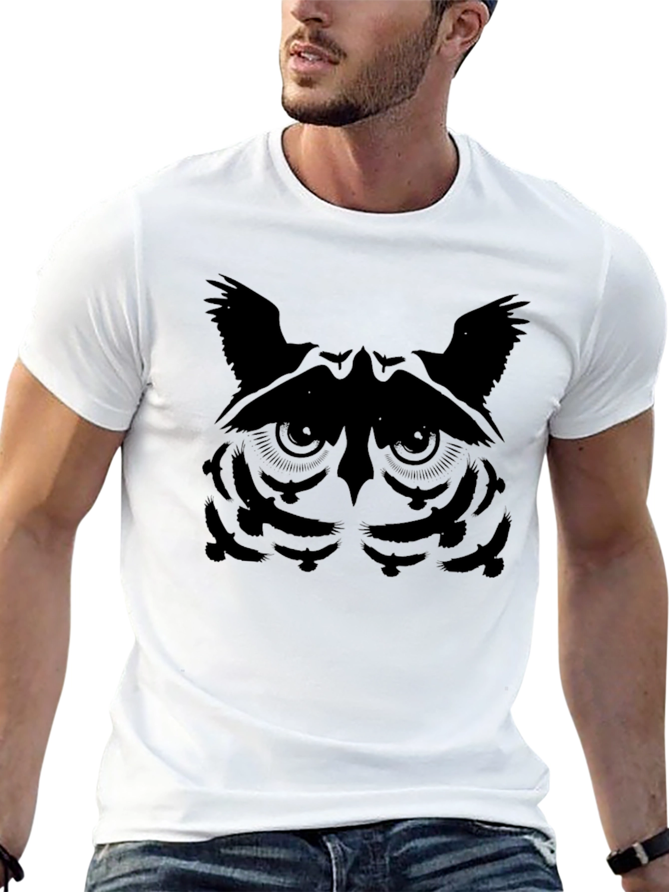 Owl Face Graphic Tee - Stylish Mens T-Shirt