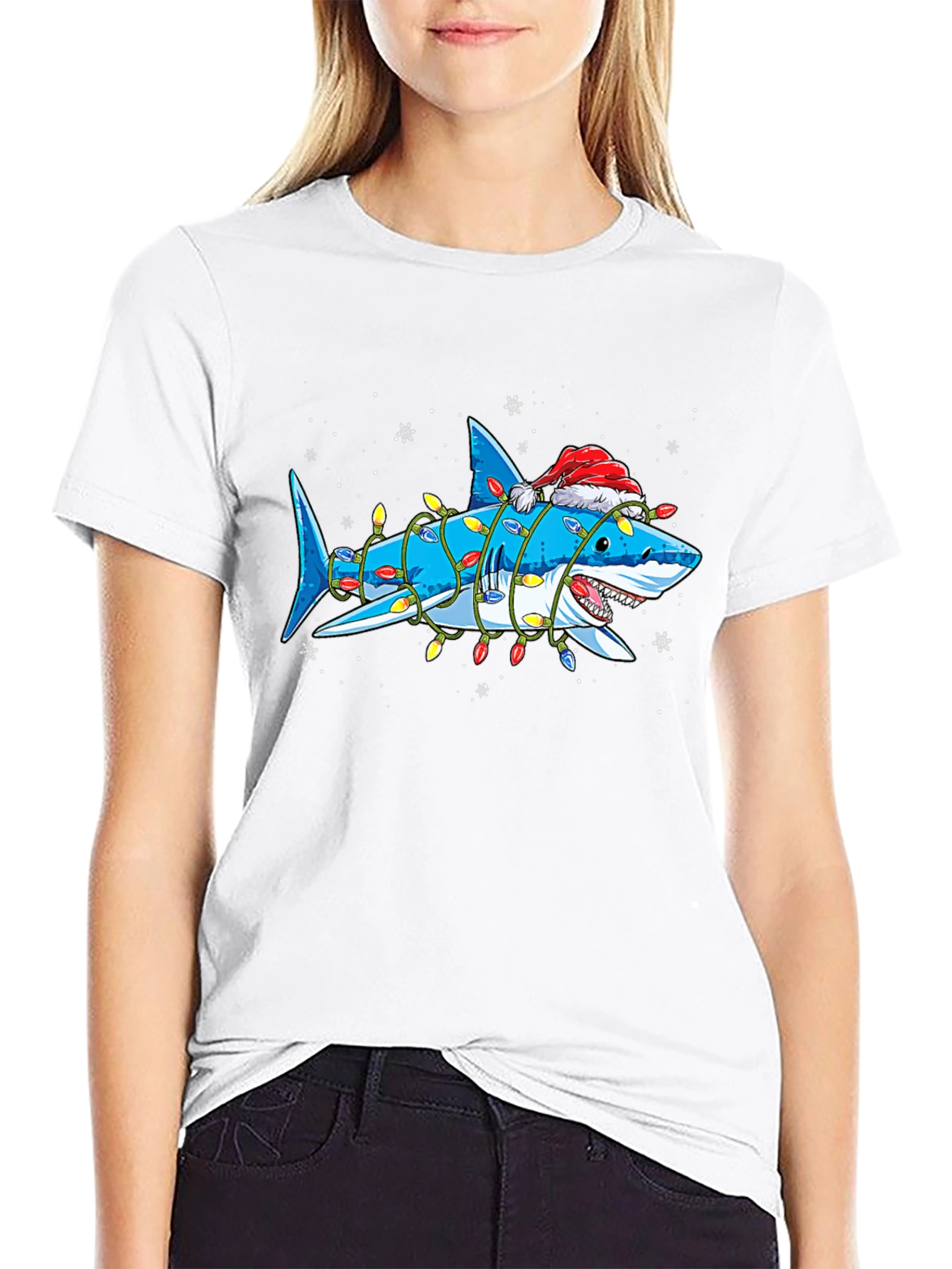 Christmas Shark T-Shirt with Holiday Lights