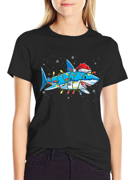 Christmas Shark T-Shirt with Holiday Lights