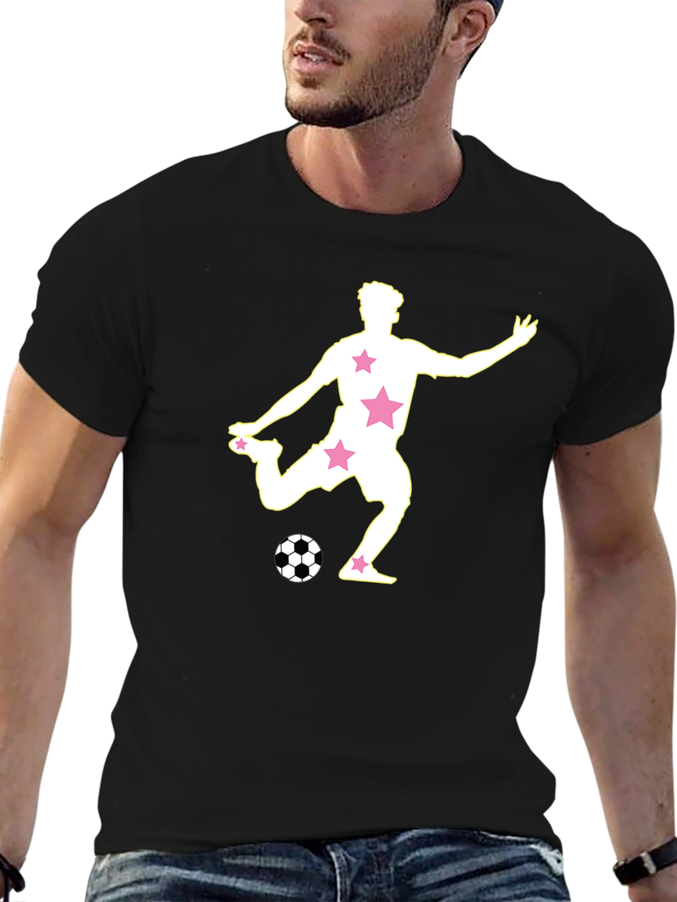 Soccer Star Graphic Tee - Black Cotton Blend