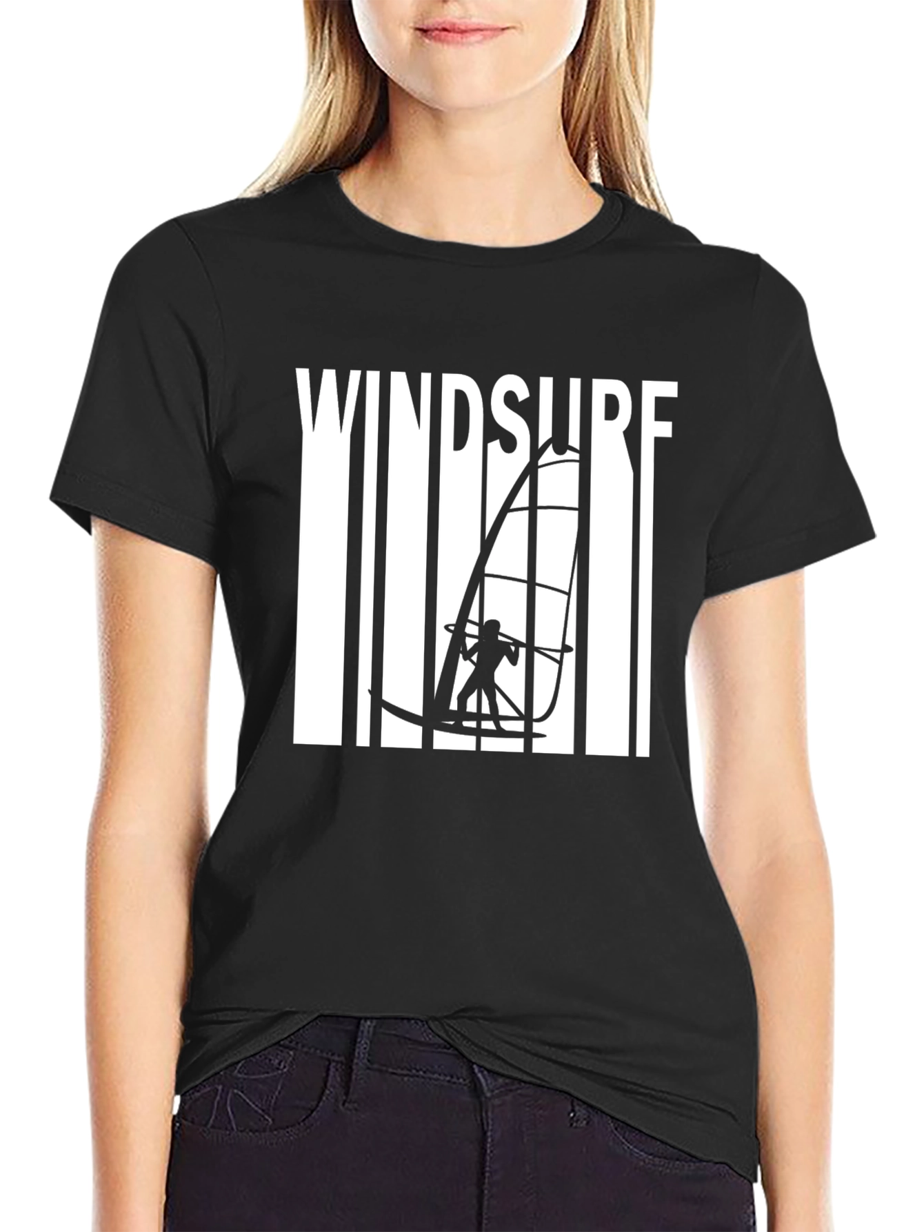 Windsurf Graphic Tee - Black Cotton T-Shirt