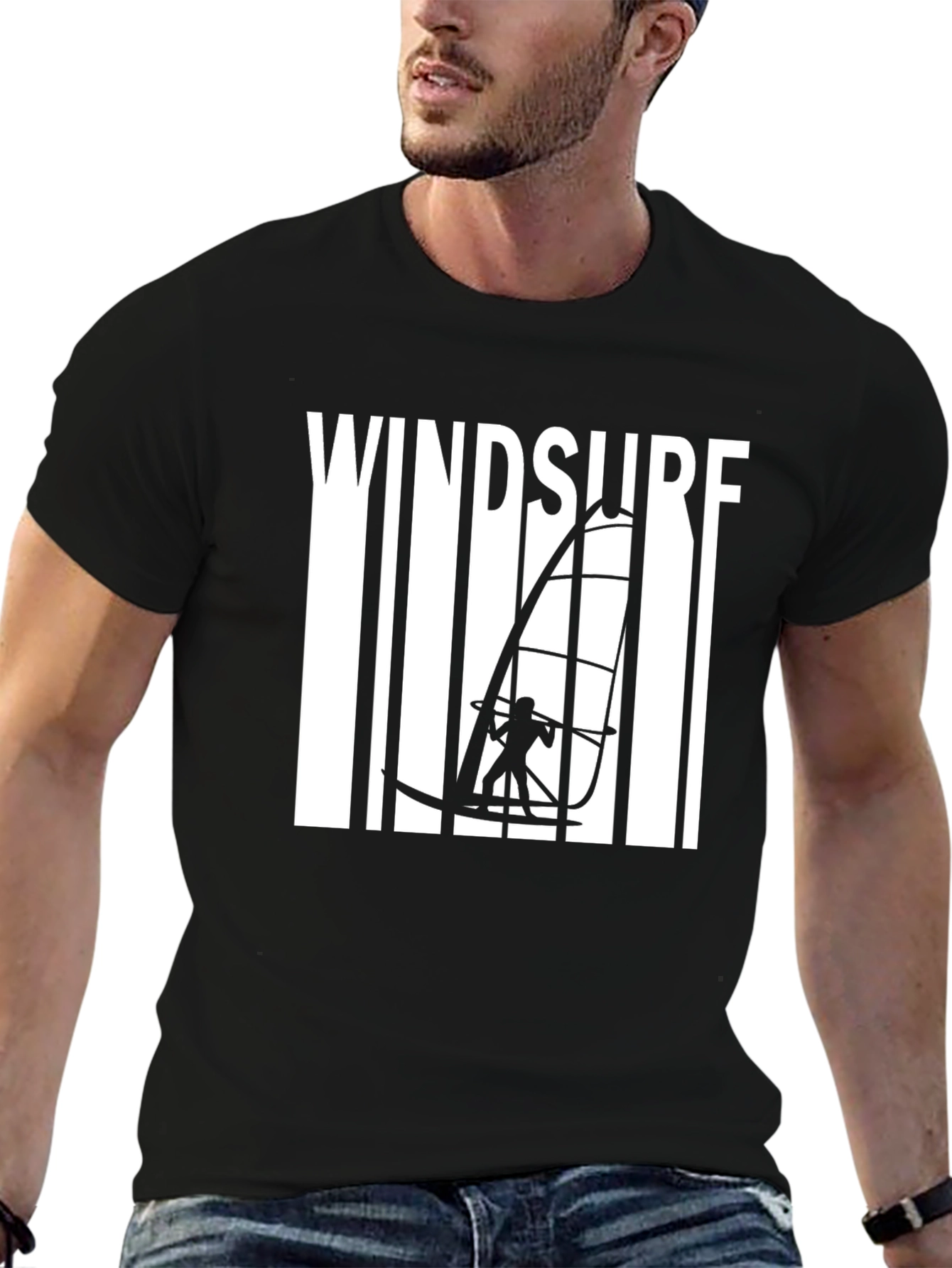 Windsurf Graphic Tee - Black Cotton T-Shirt
