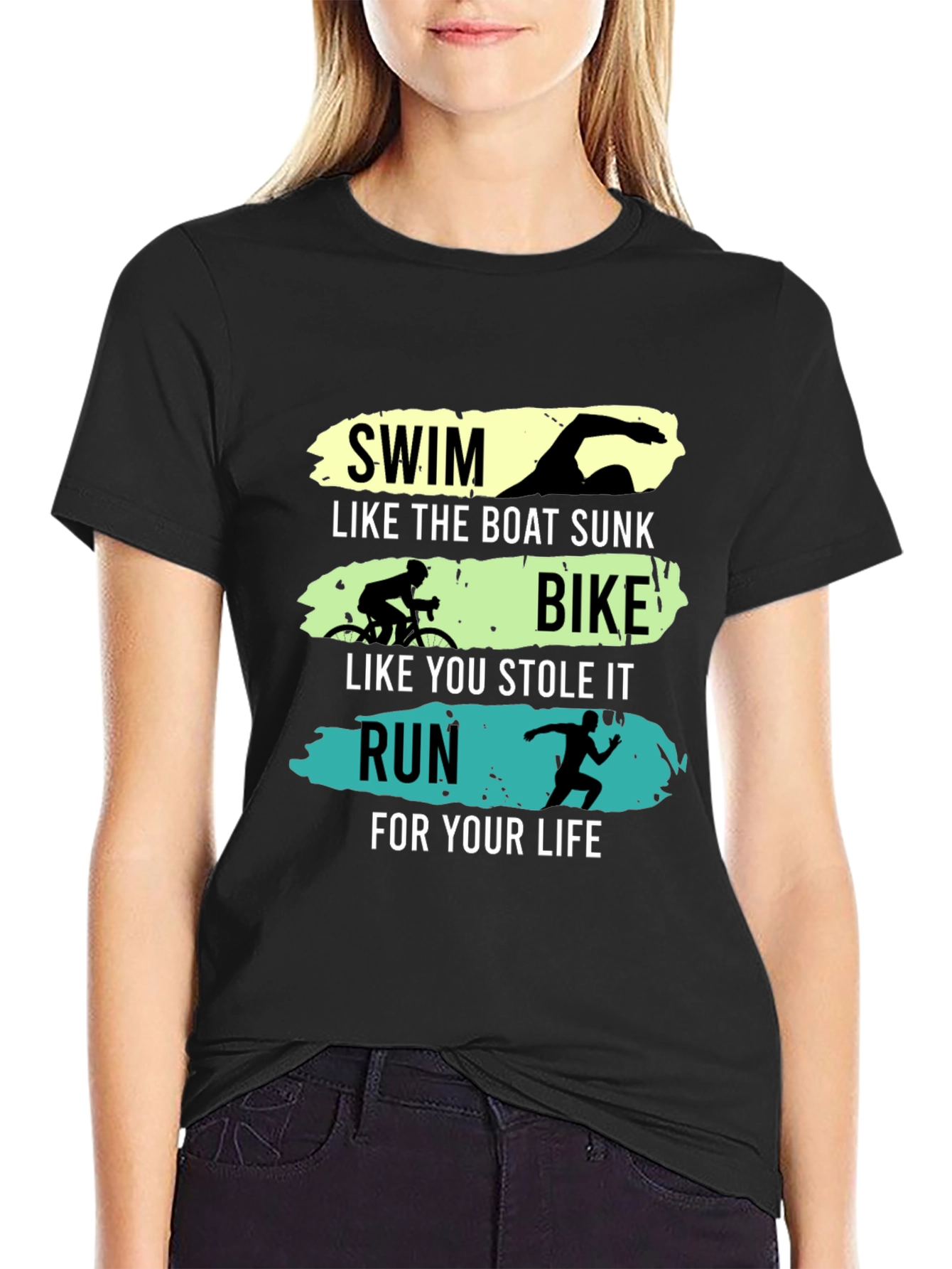 Triathlon Black Graphic Tee - Swim Bike Run