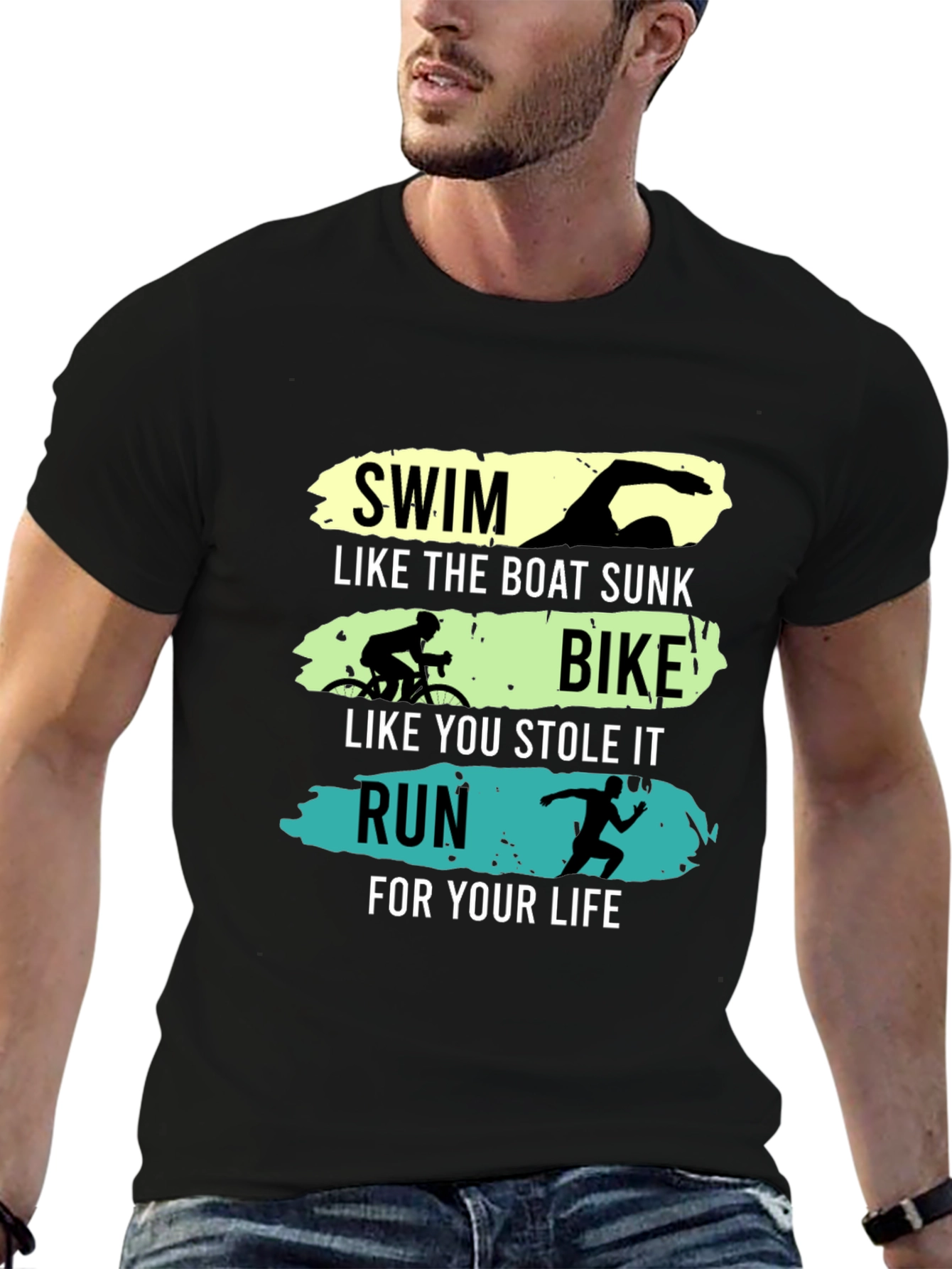 Triathlon Black Graphic Tee - Swim Bike Run