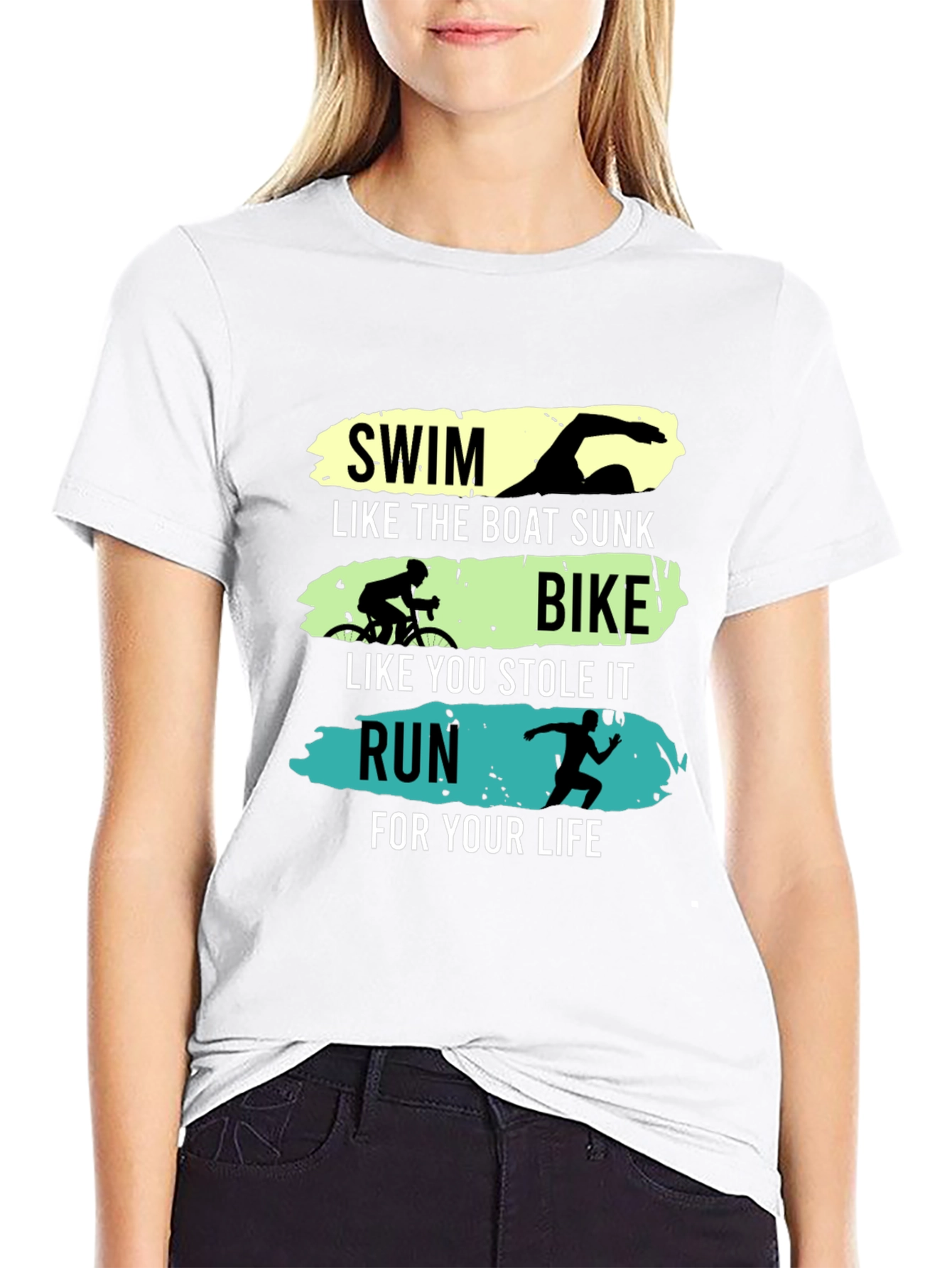 Triathlon Black Graphic Tee - Swim Bike Run