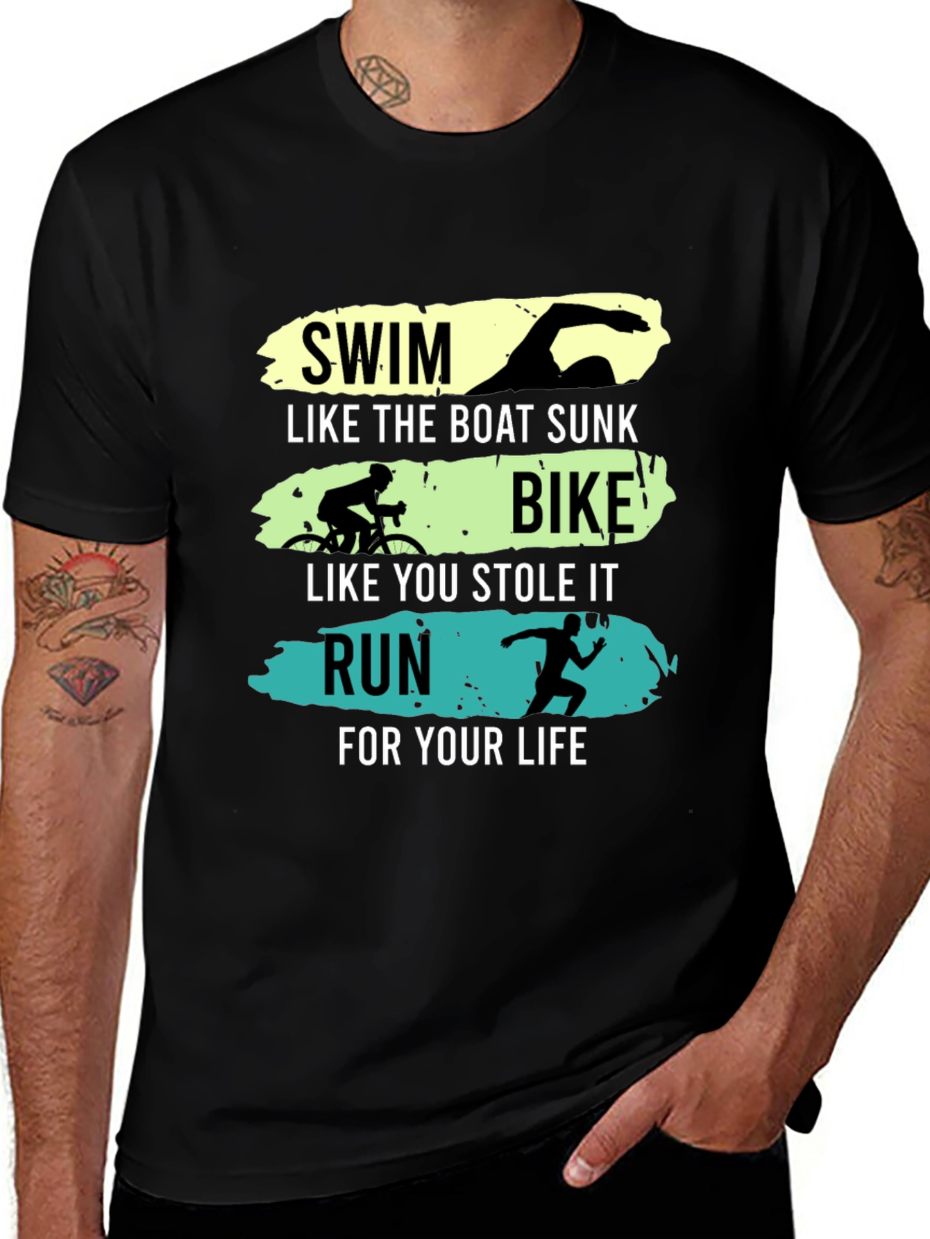 Triathlon Black Graphic Tee - Swim Bike Run