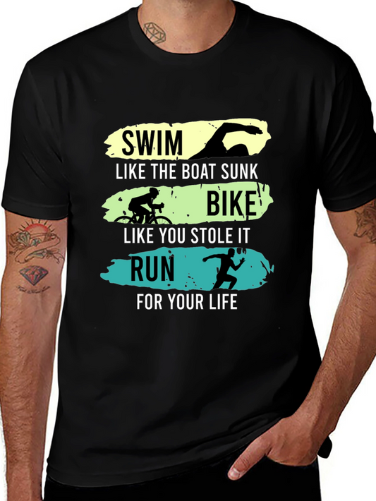 Triathlon Black Graphic Tee - Swim Bike Run