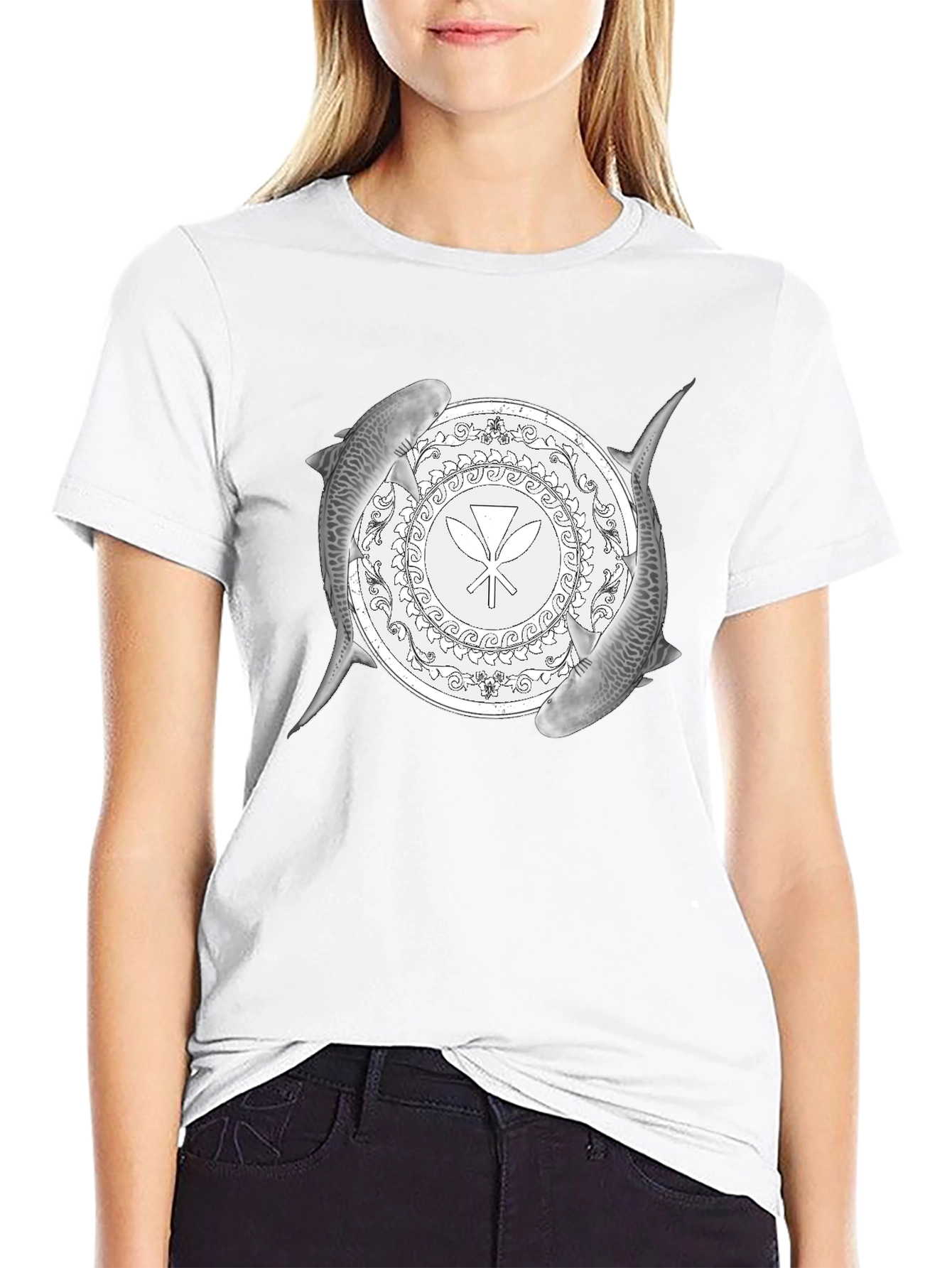 Shark Circle Graphic Tee - Black Cotton Blend