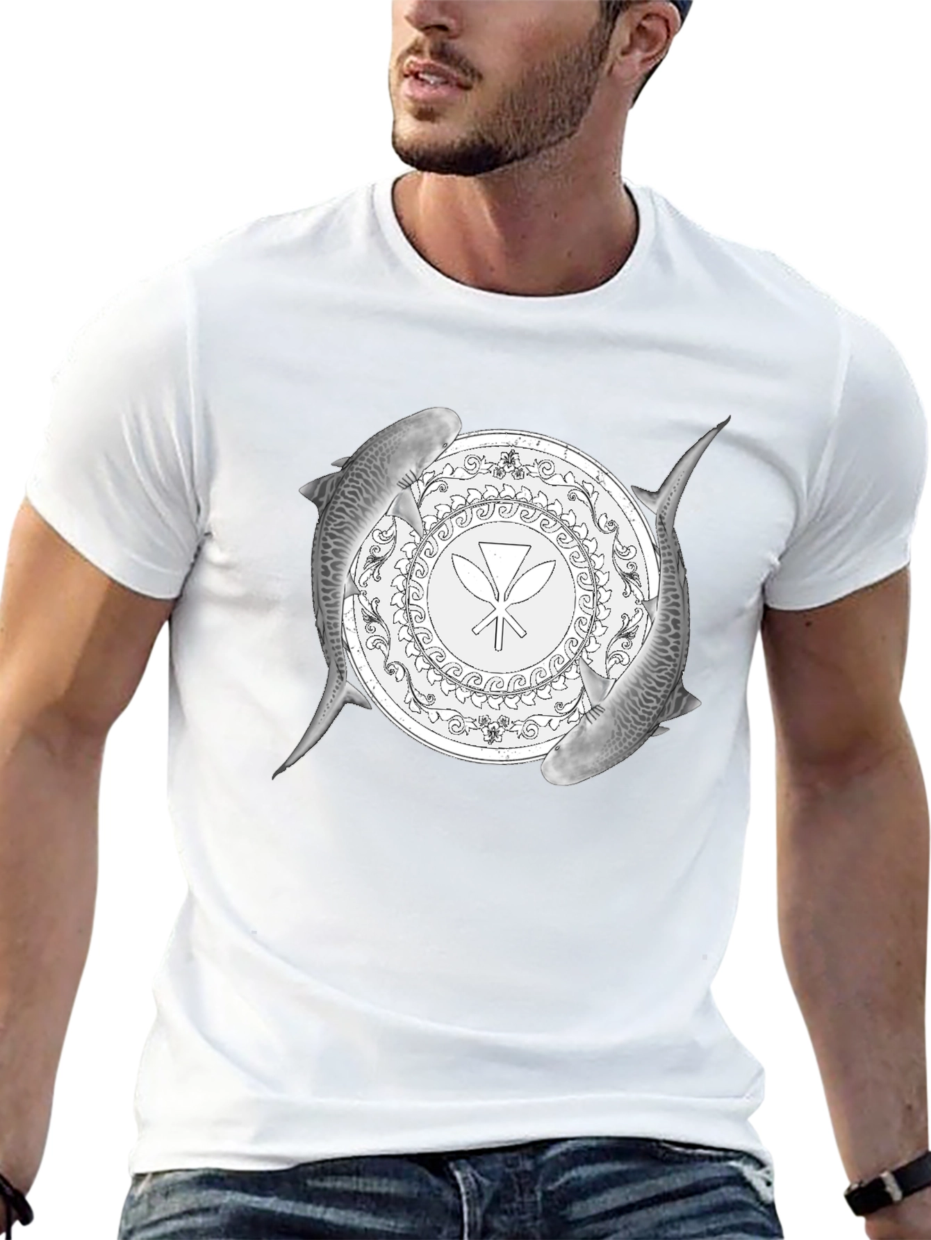 Shark Circle Graphic Tee - Black Cotton Blend