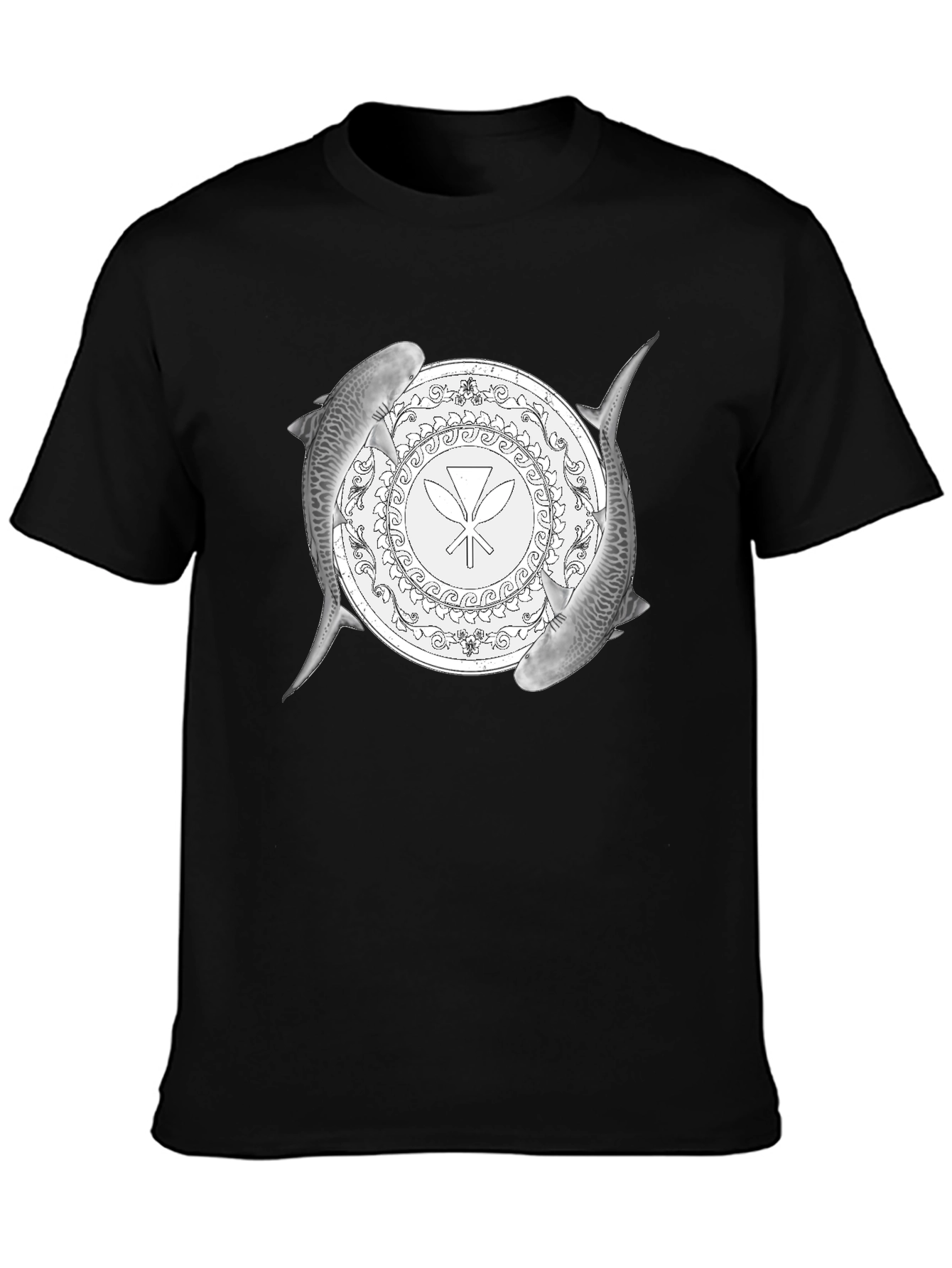 Shark Circle Graphic Tee - Black Cotton Blend