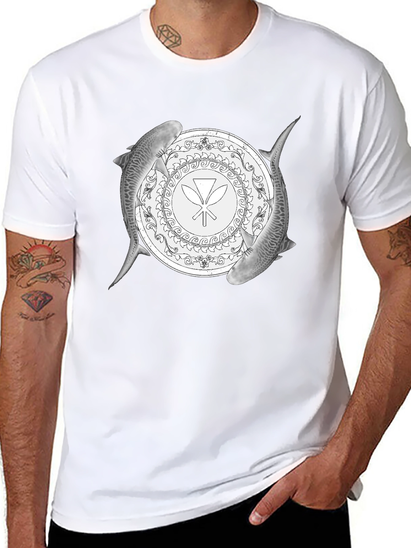 Shark Circle Graphic Tee - Black Cotton Blend