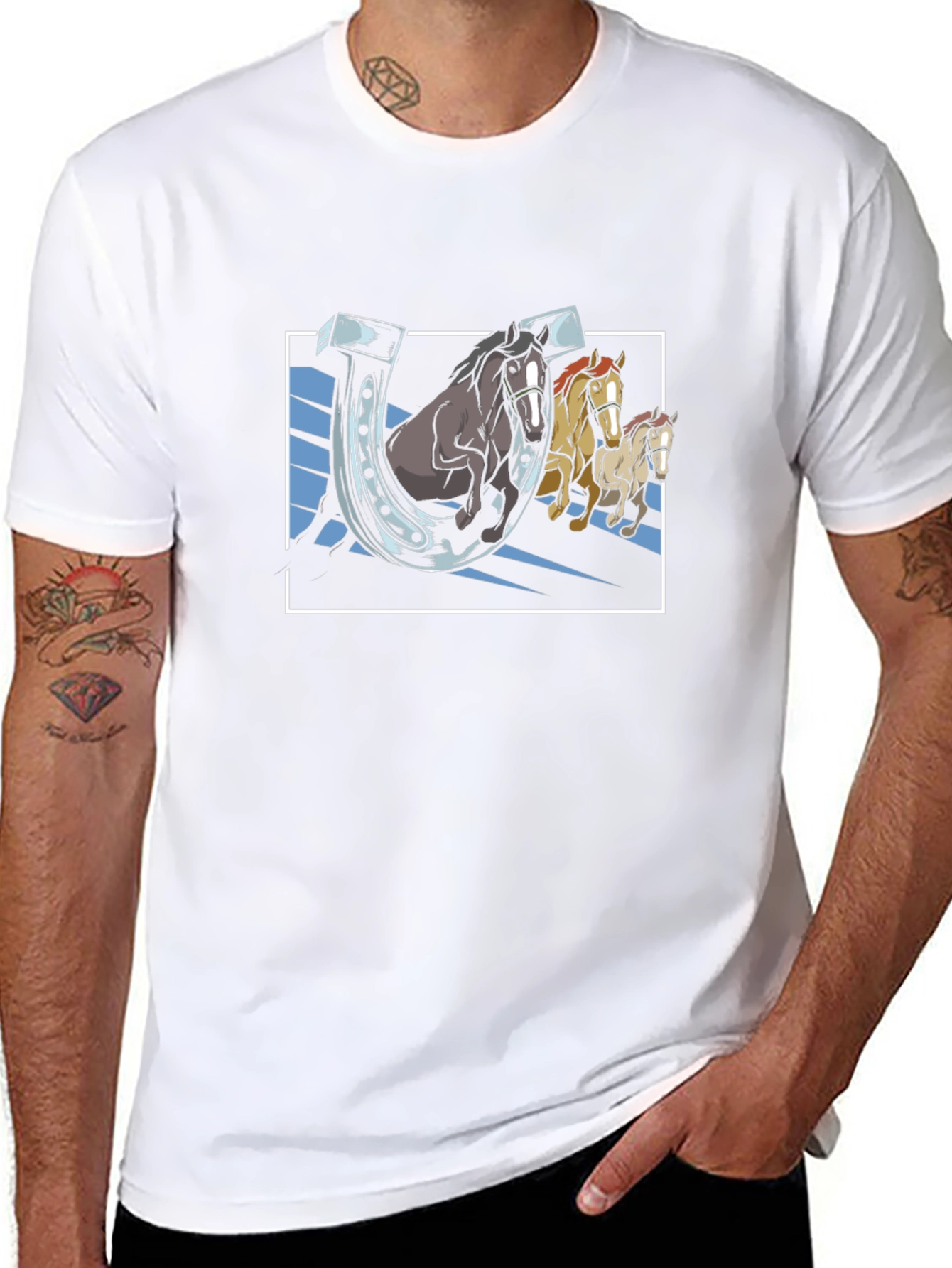 Lucky Horseshoes Graphic Tee - Black Cotton