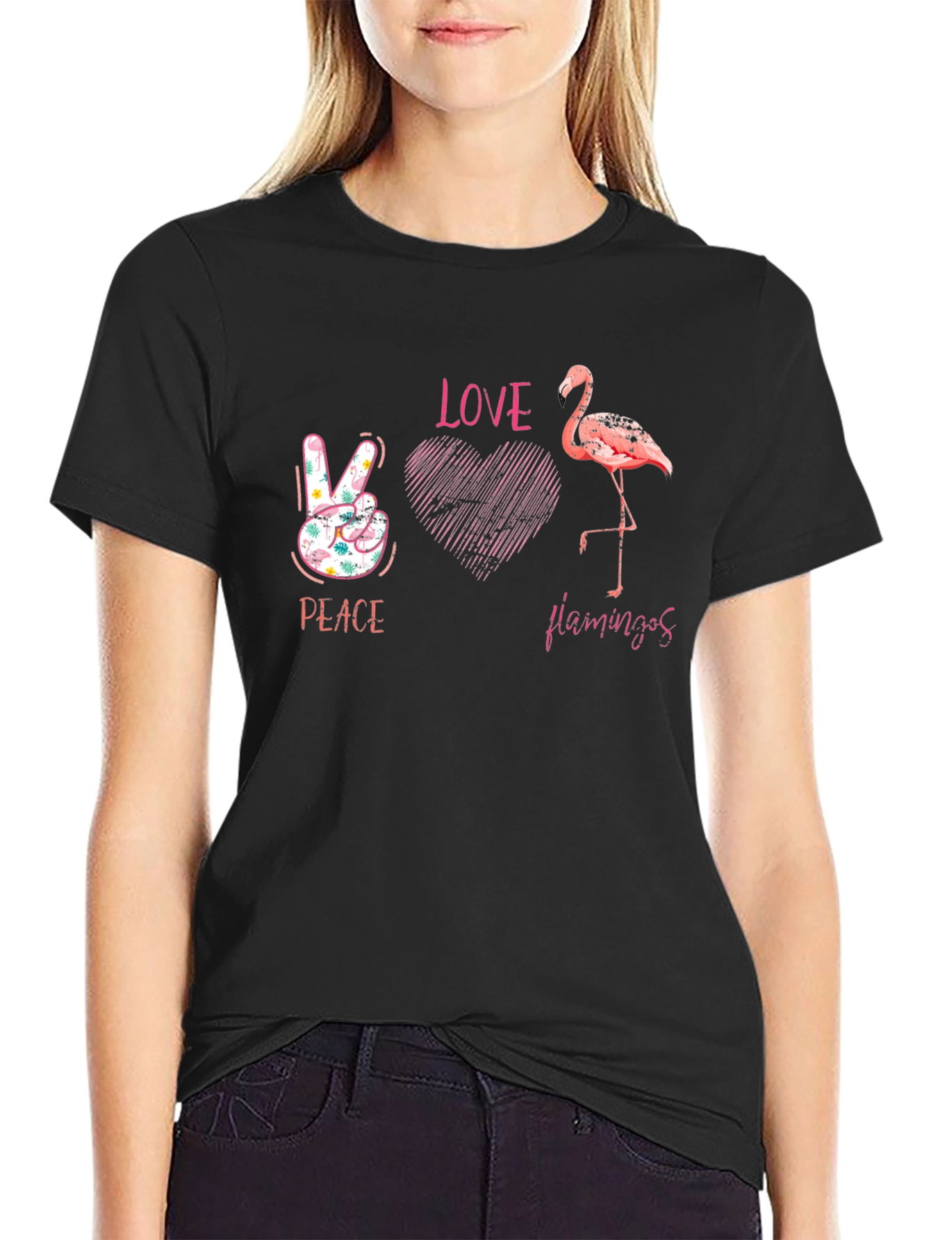 Peace Love Flamingos Graphic T-Shirt