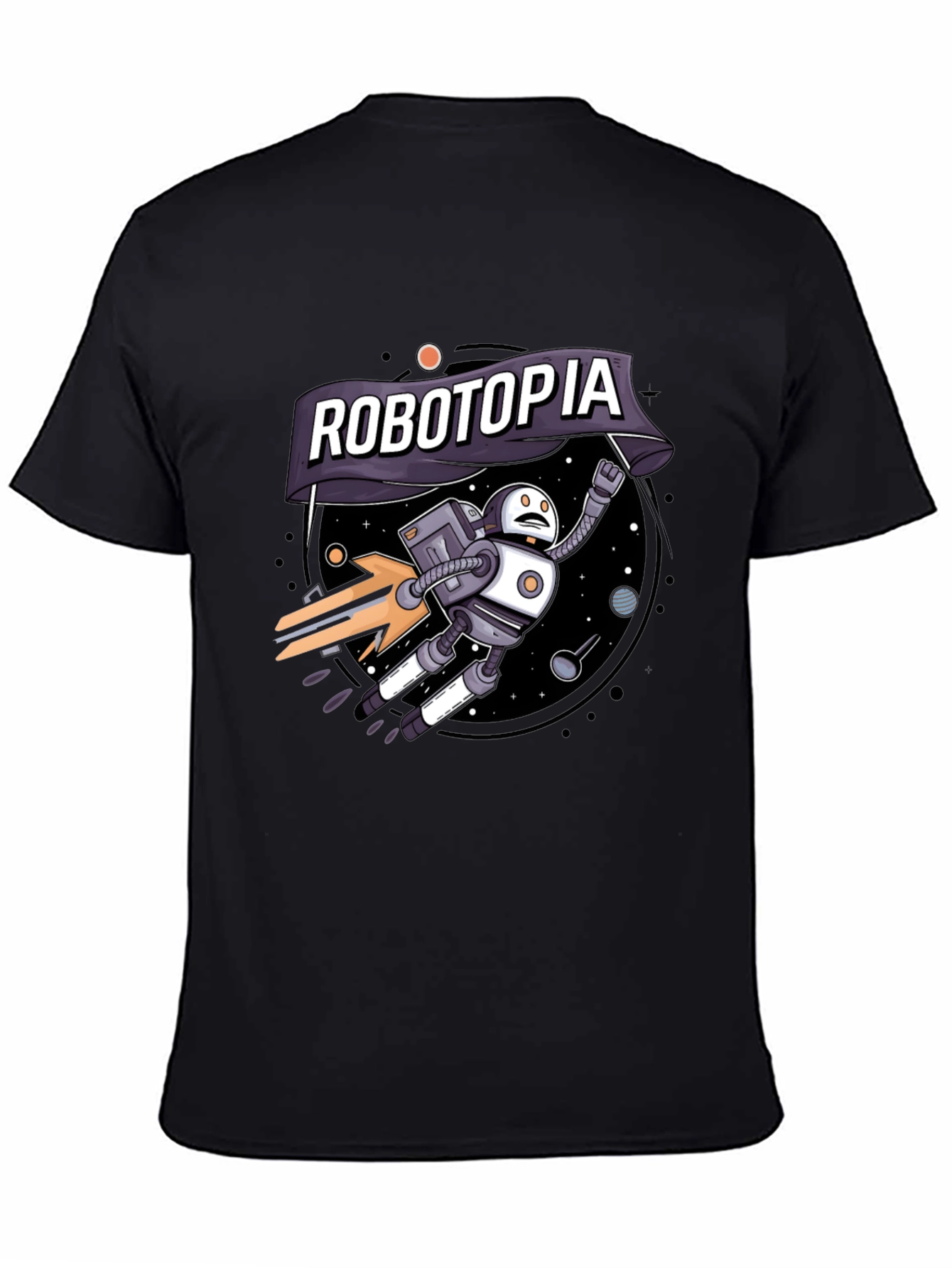 Robotopia Graphic T-Shirt - Sci-Fi Robot in Space Tee