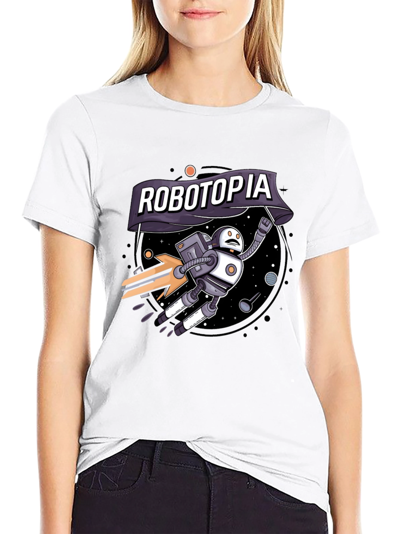 Robotopia Graphic T-Shirt - Sci-Fi Robot in Space Tee