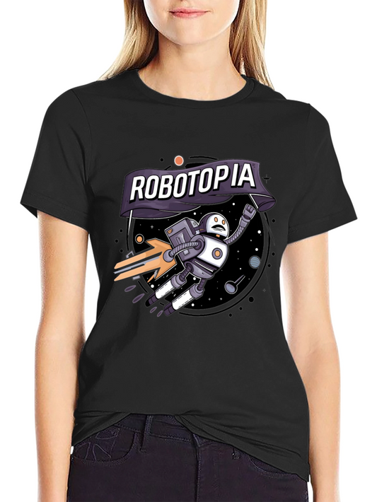 Robotopia Graphic T-Shirt - Sci-Fi Robot in Space Tee