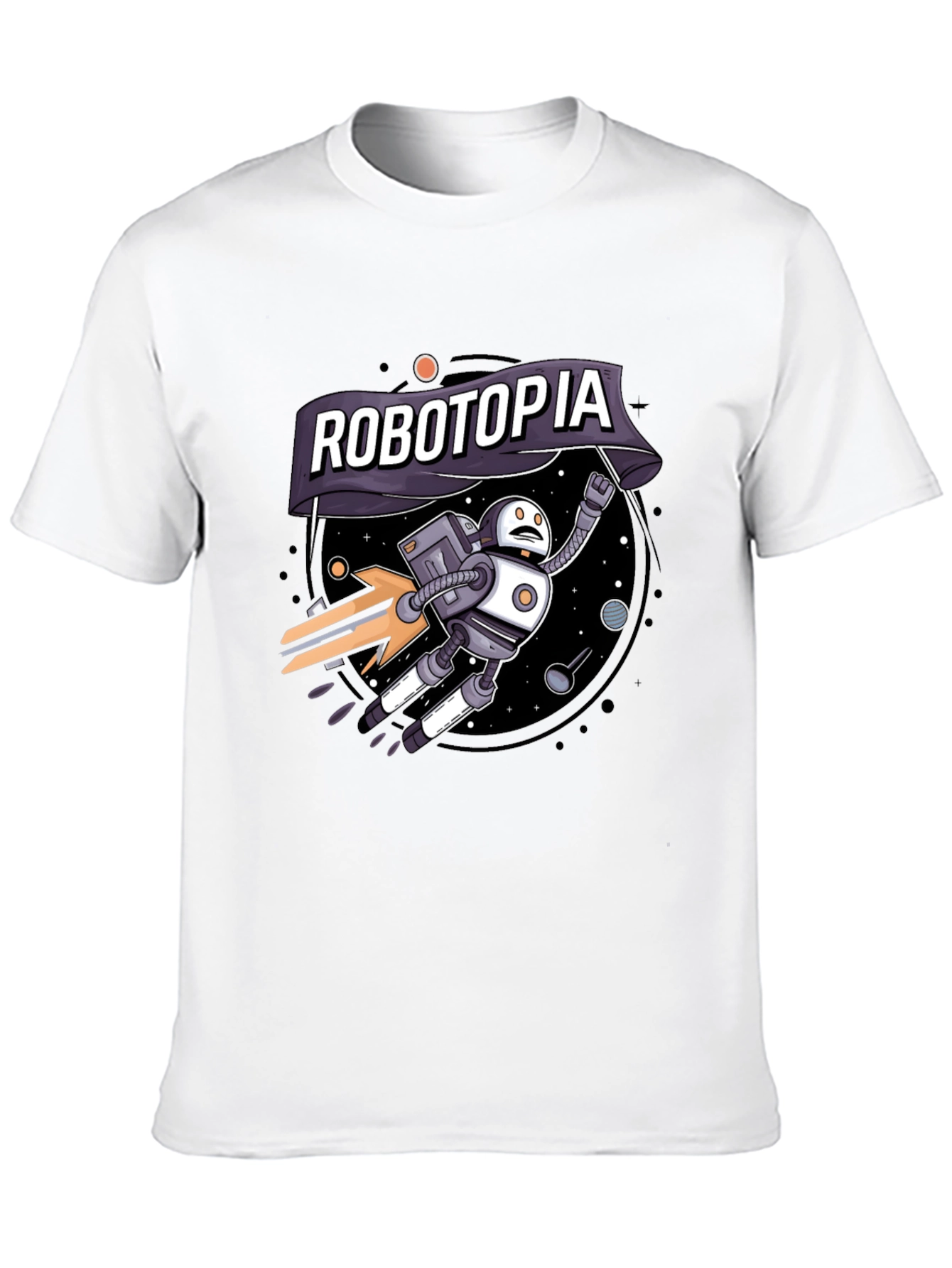Robotopia Graphic T-Shirt - Sci-Fi Robot in Space Tee