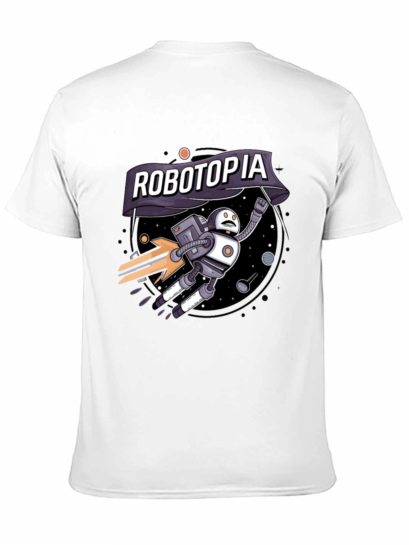 Robotopia Graphic T-Shirt - Sci-Fi Robot in Space Tee