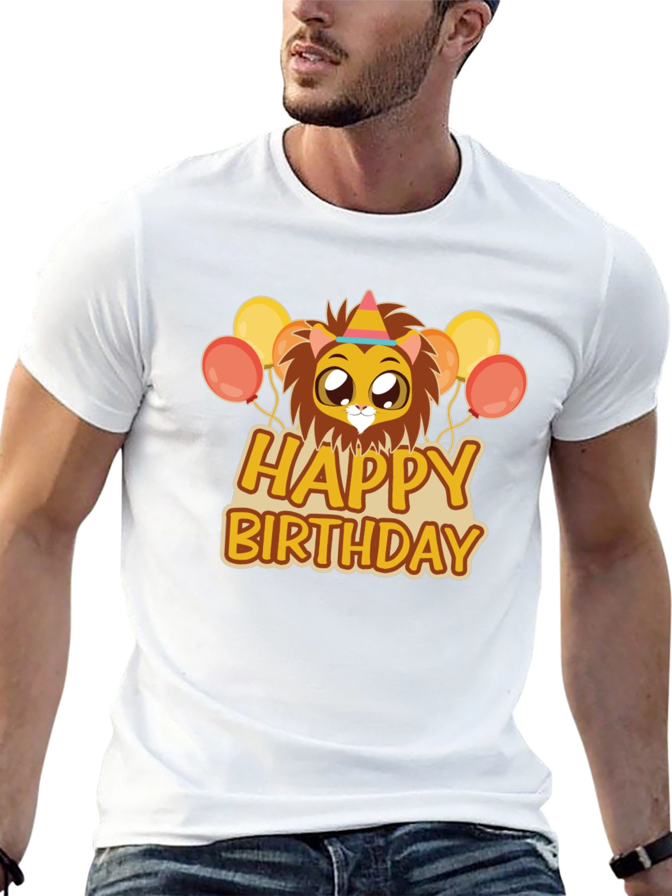 Happy Birthday Lion Graphic Tee - Black