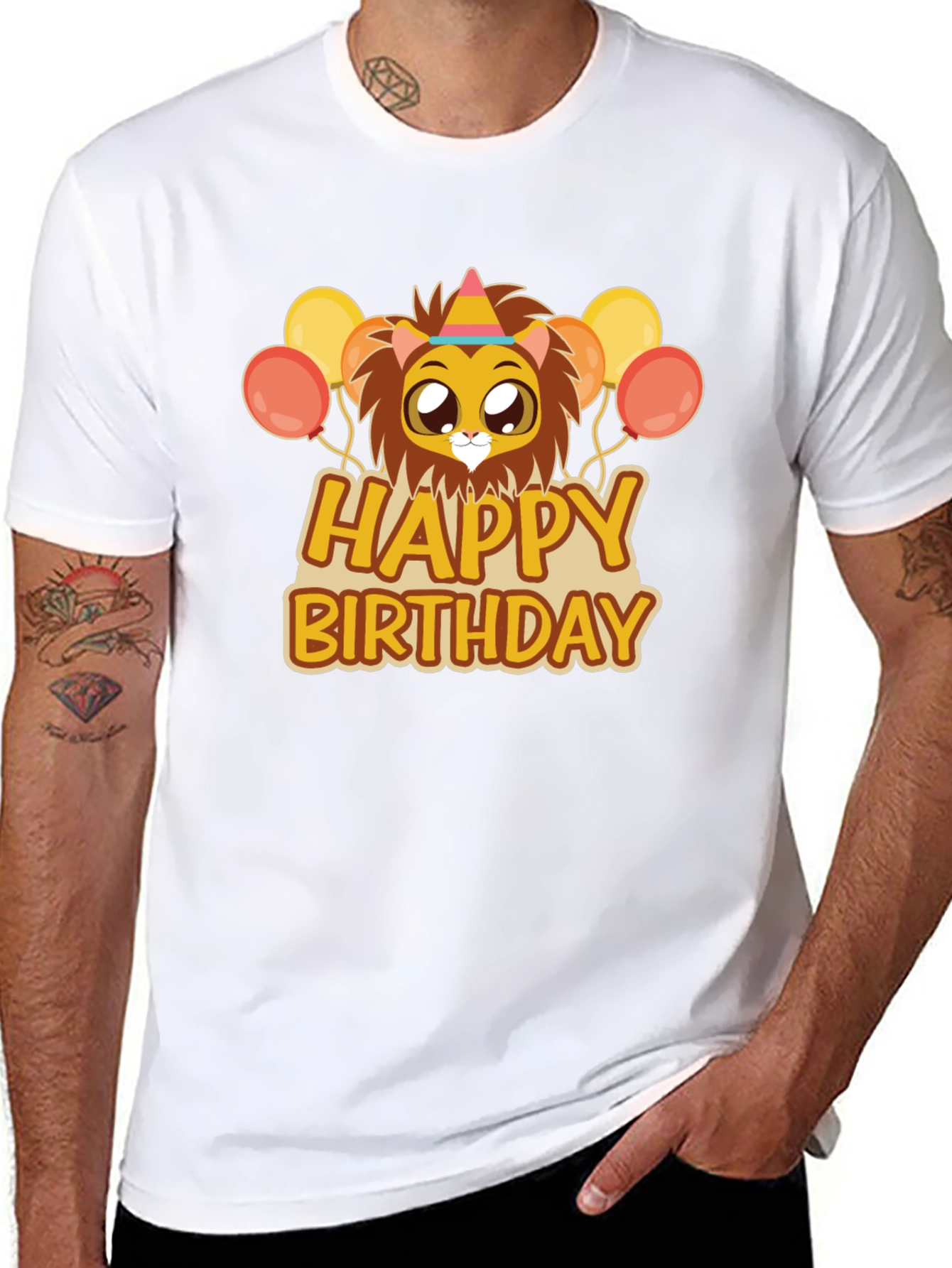 Happy Birthday Lion Graphic Tee - Black