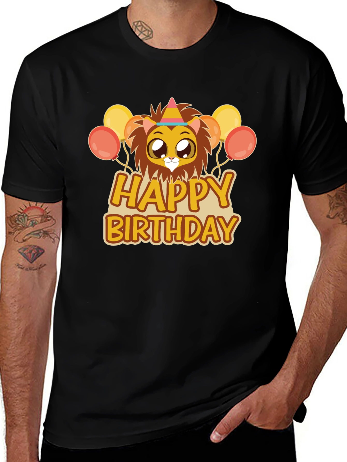 Happy Birthday Lion Graphic Tee - Black