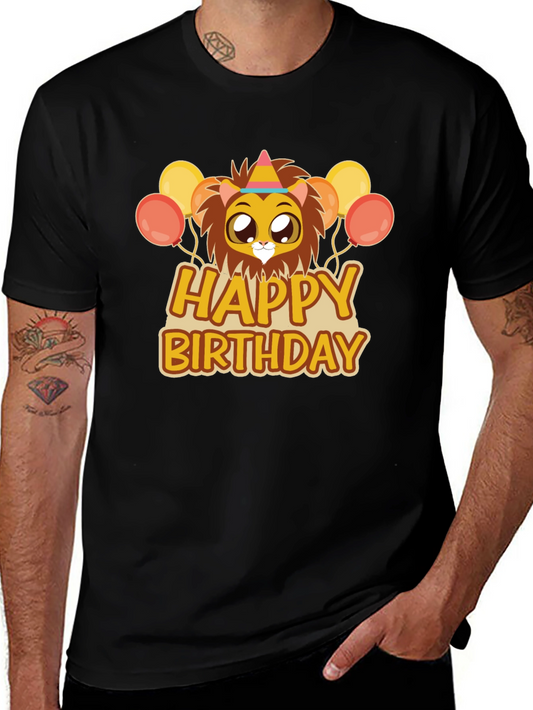 Happy Birthday Lion Graphic Tee - Black