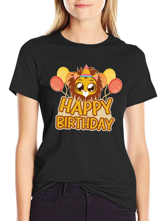 Happy Birthday Lion Graphic Tee - Black