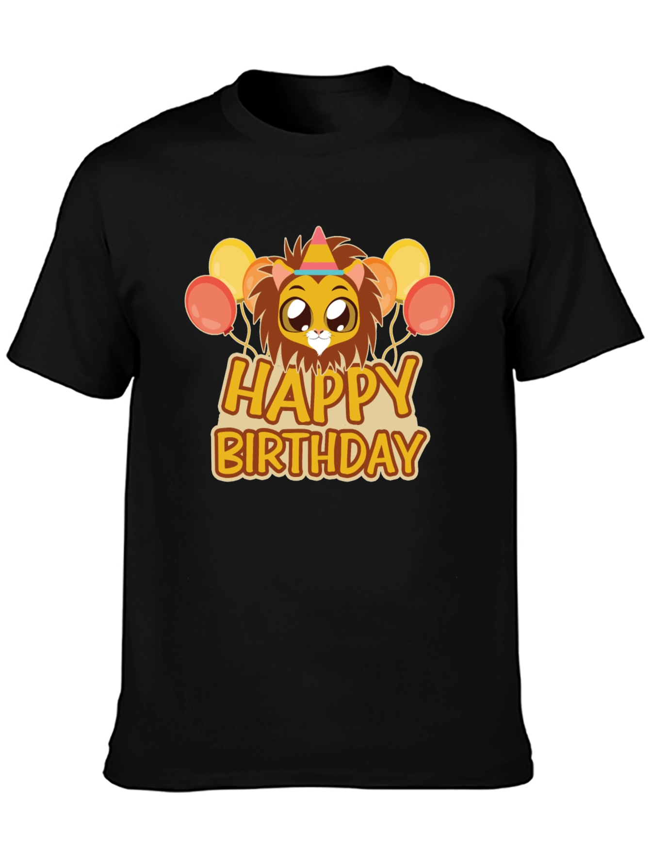 Happy Birthday Lion Graphic Tee - Black