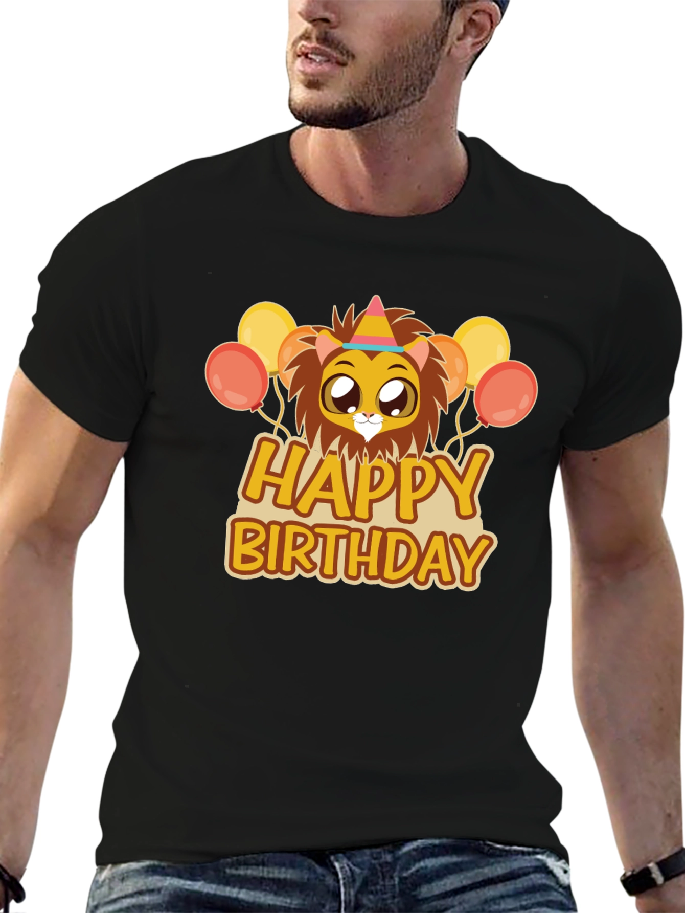 Happy Birthday Lion Graphic Tee - Black