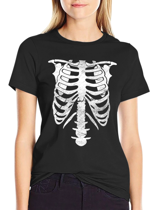 Skeleton Rib Cage Graphic Print Black T-Shirt