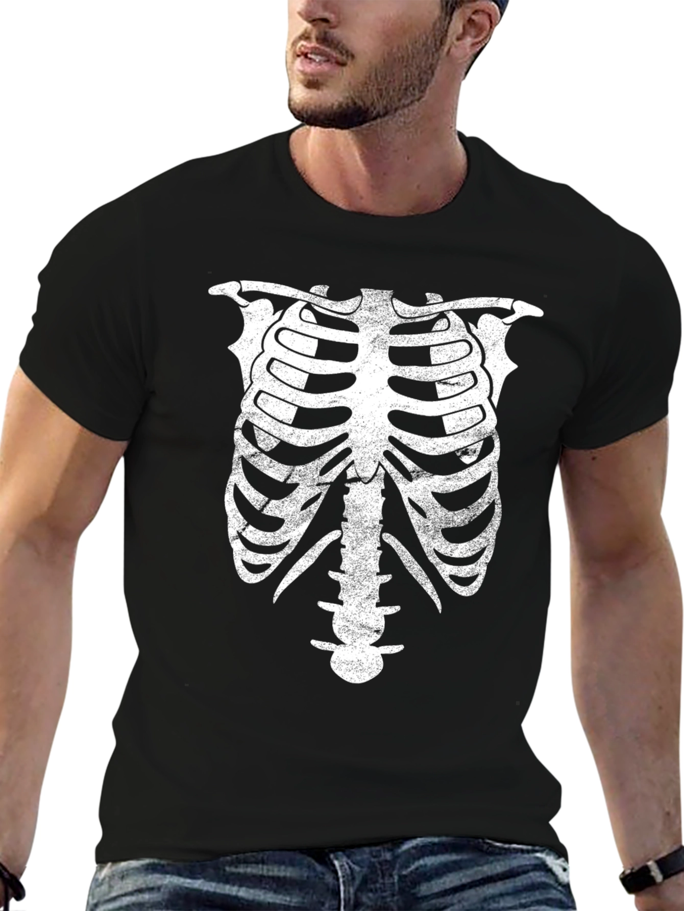 Skeleton Rib Cage Graphic Print Black T-Shirt