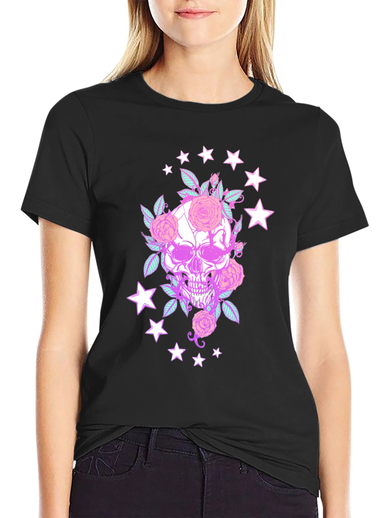 Skull & Roses Graphic Tee - Black T-Shirt