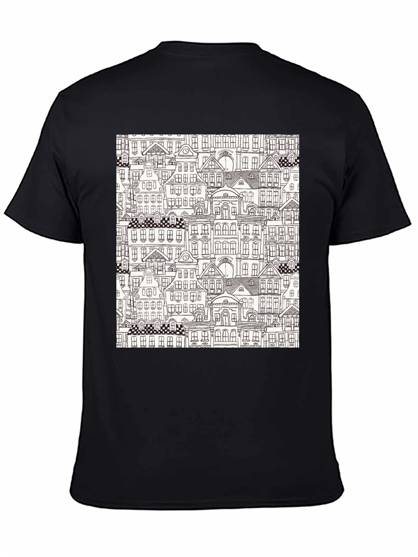 Cityscape Print Black T-Shirt