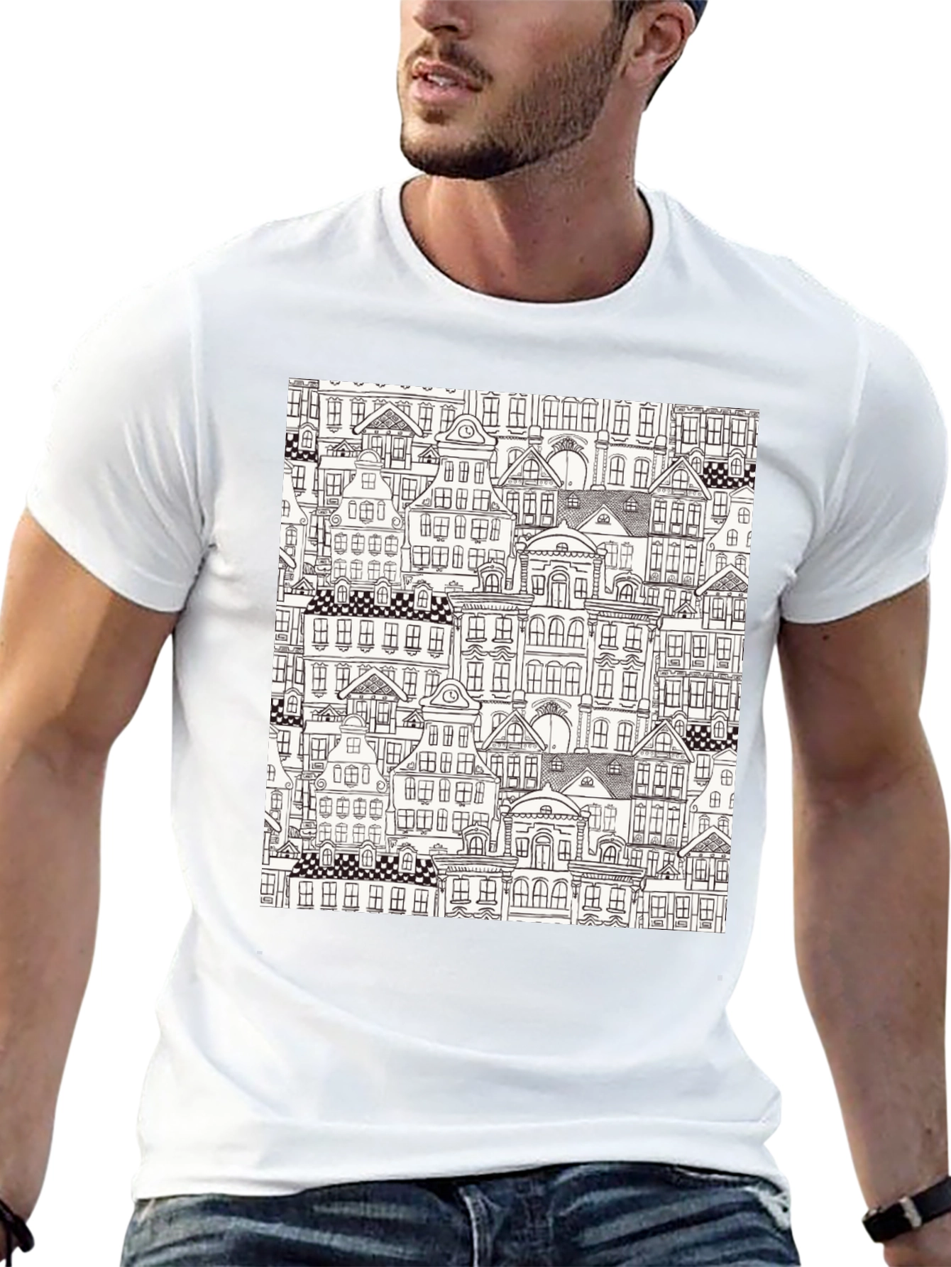 Cityscape Print Black T-Shirt
