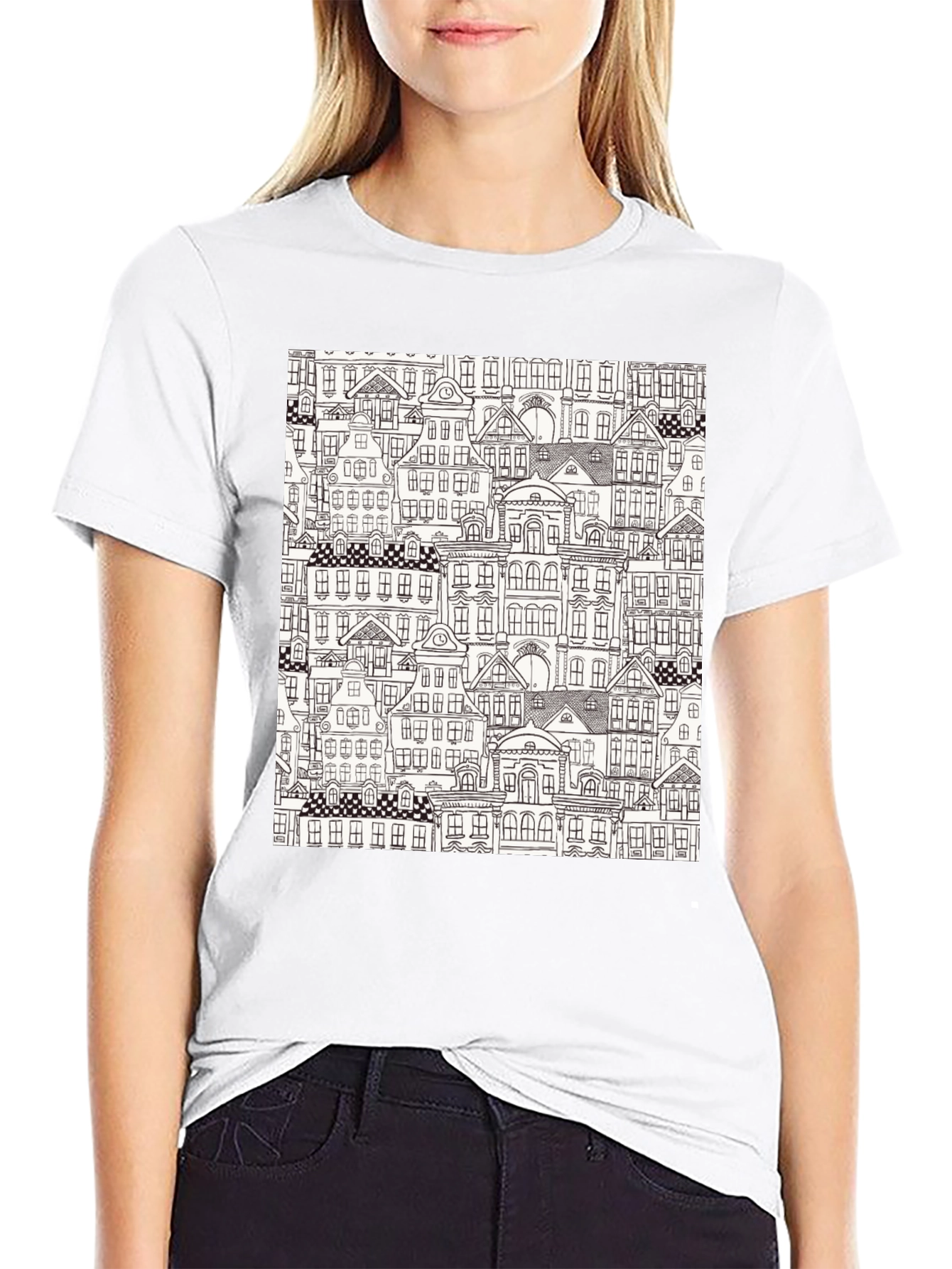 Cityscape Print Black T-Shirt