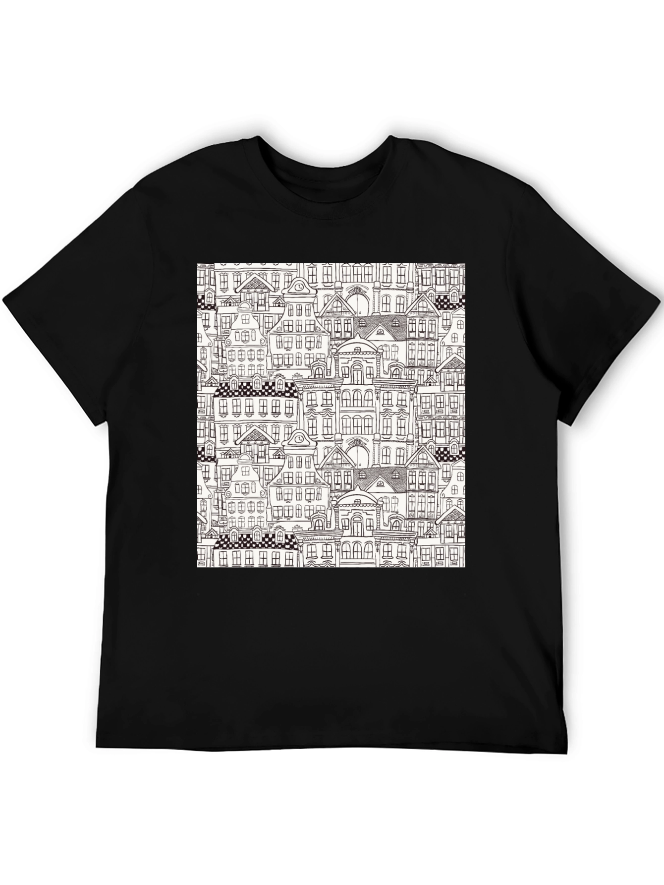 Cityscape Print Black T-Shirt