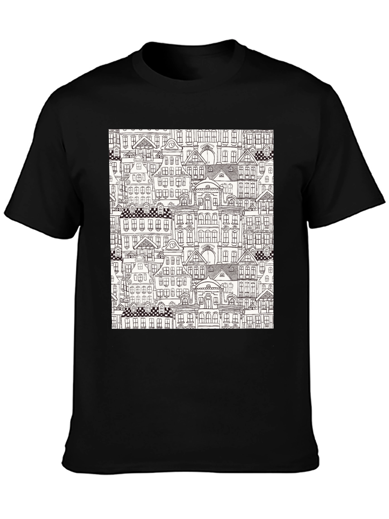 Cityscape Print Black T-Shirt