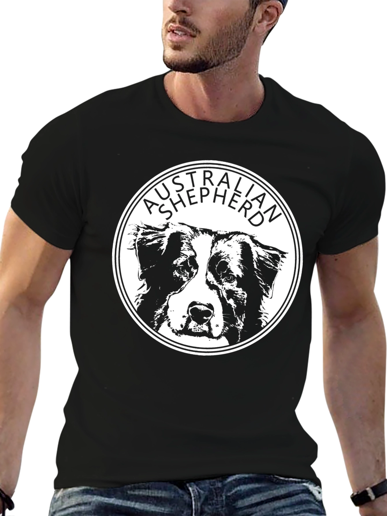Australian Shepherd Dog T-Shirt - Black Cotton Tee