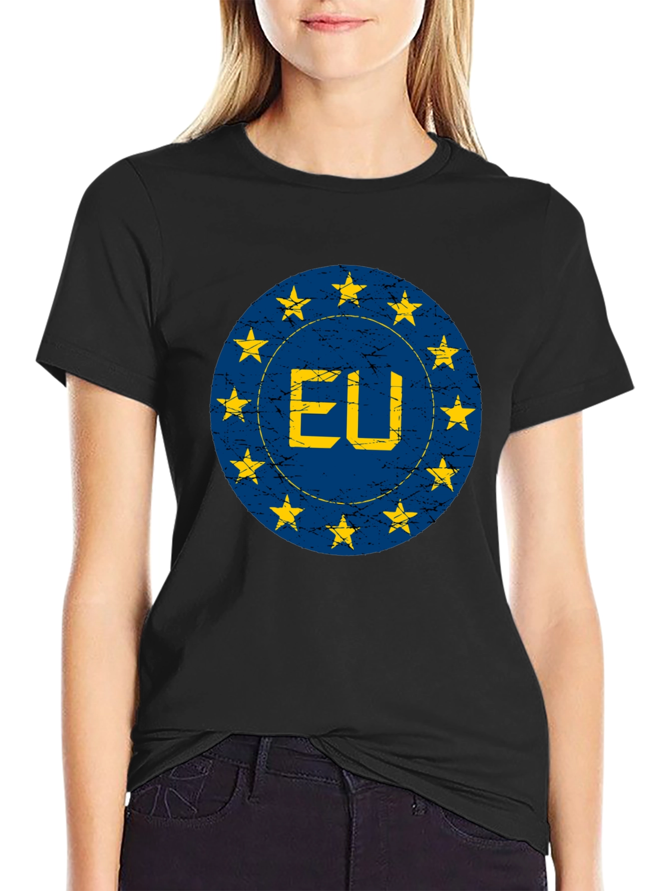 EU Flag Star Circle Graphic T-Shirt - Black