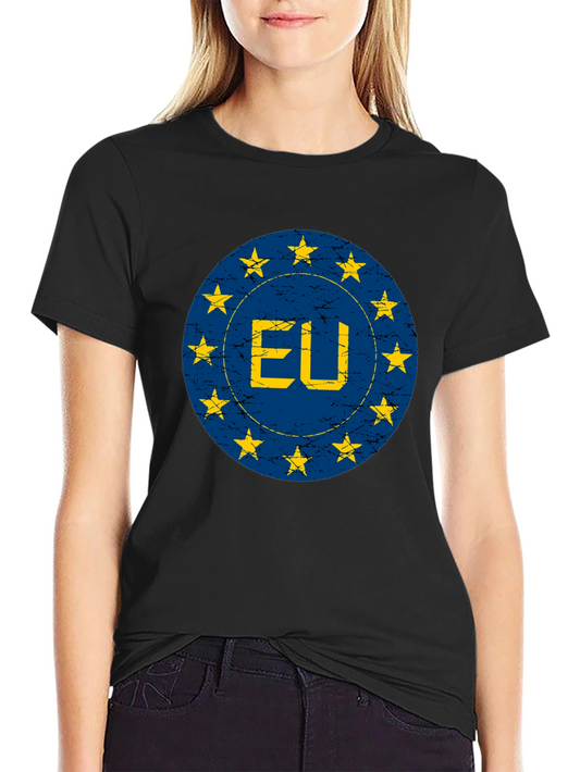 EU Flag Star Circle Graphic T-Shirt - Black