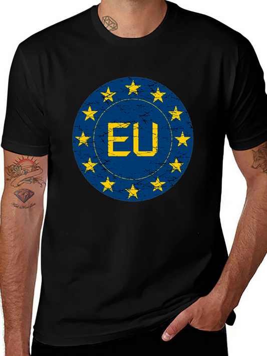 EU Flag Star Circle Graphic T-Shirt - Black