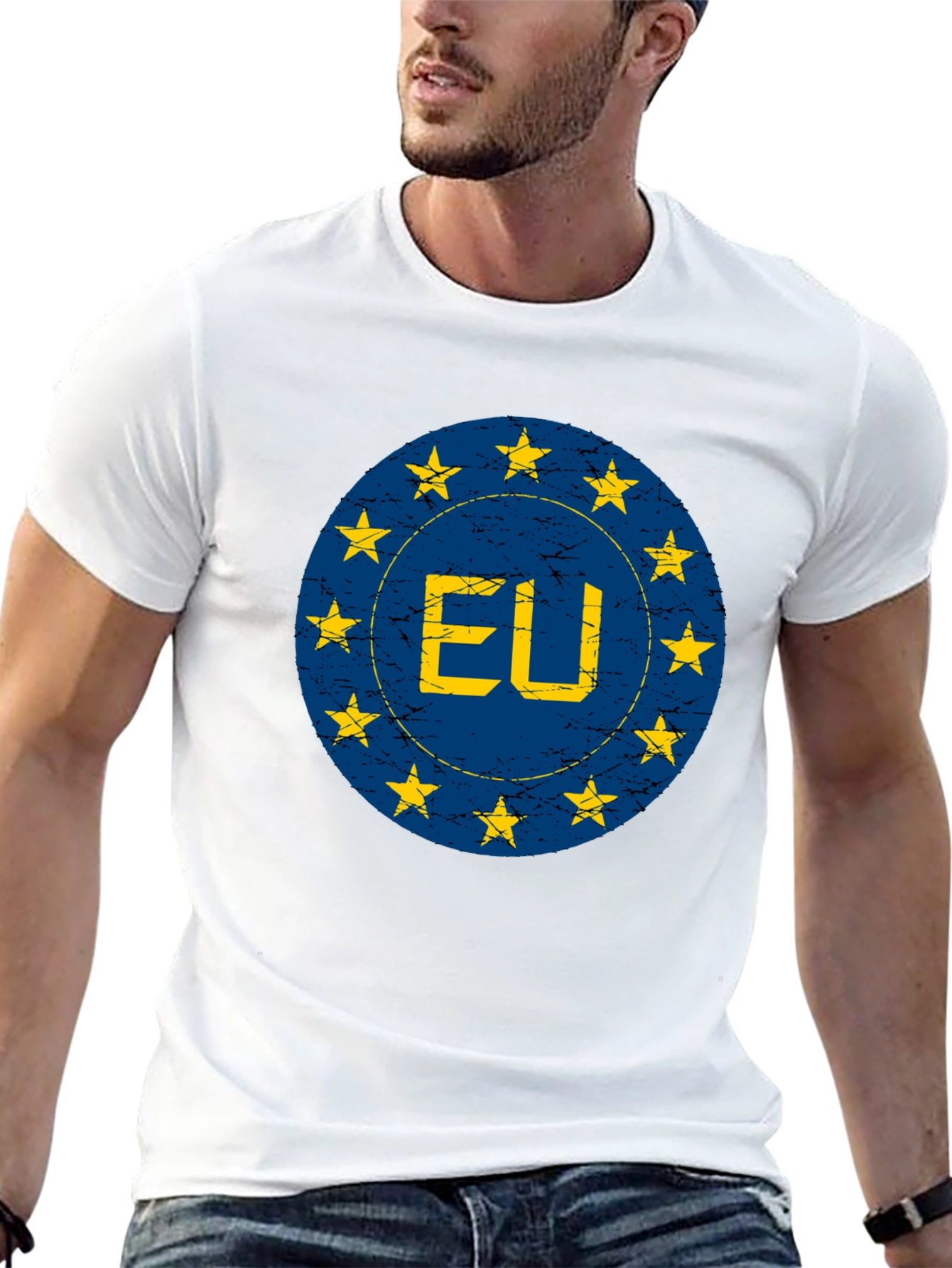 EU Flag Star Circle Graphic T-Shirt - Black