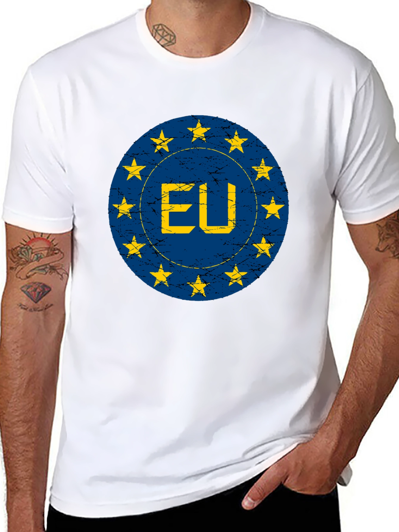 EU Flag Star Circle Graphic T-Shirt - Black