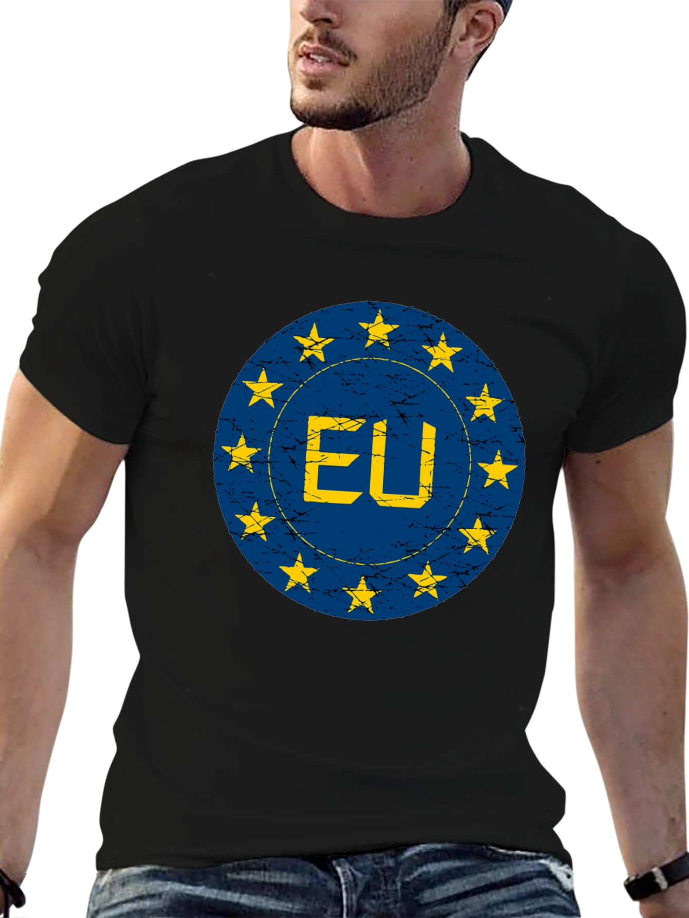 EU Flag Star Circle Graphic T-Shirt - Black