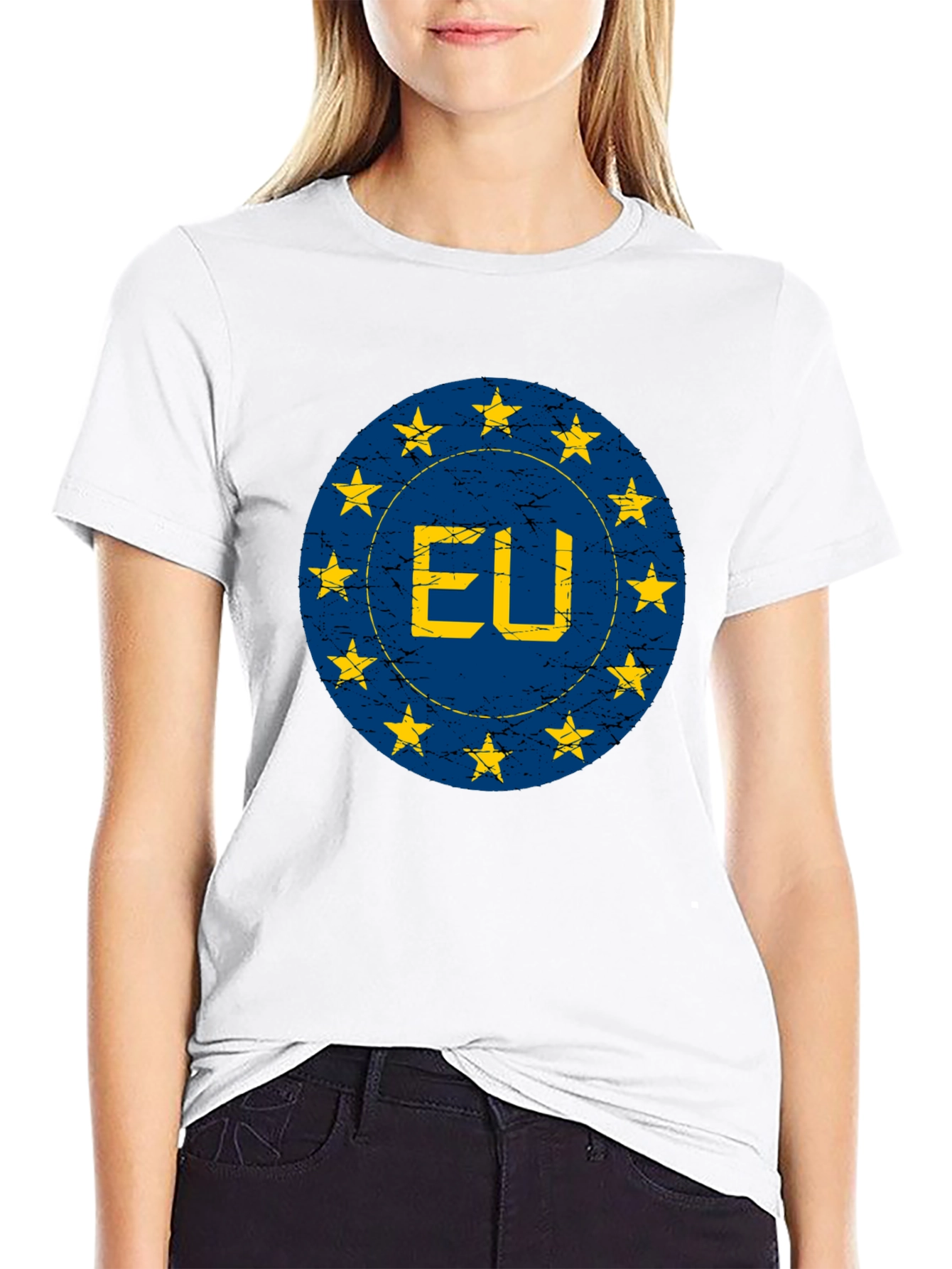 EU Flag Star Circle Graphic T-Shirt - Black