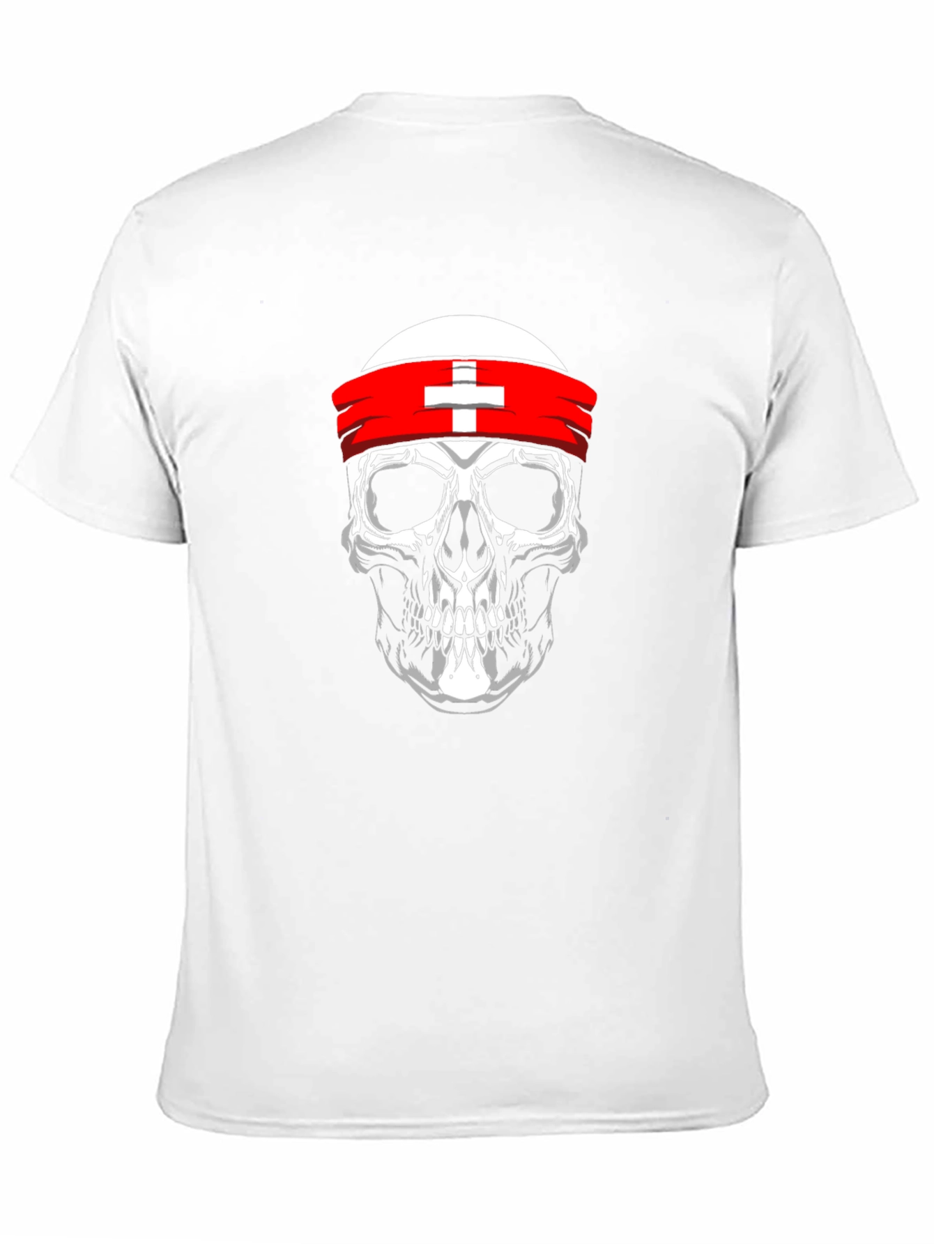Skull T-Shirt with Swiss Flag Headband - Black